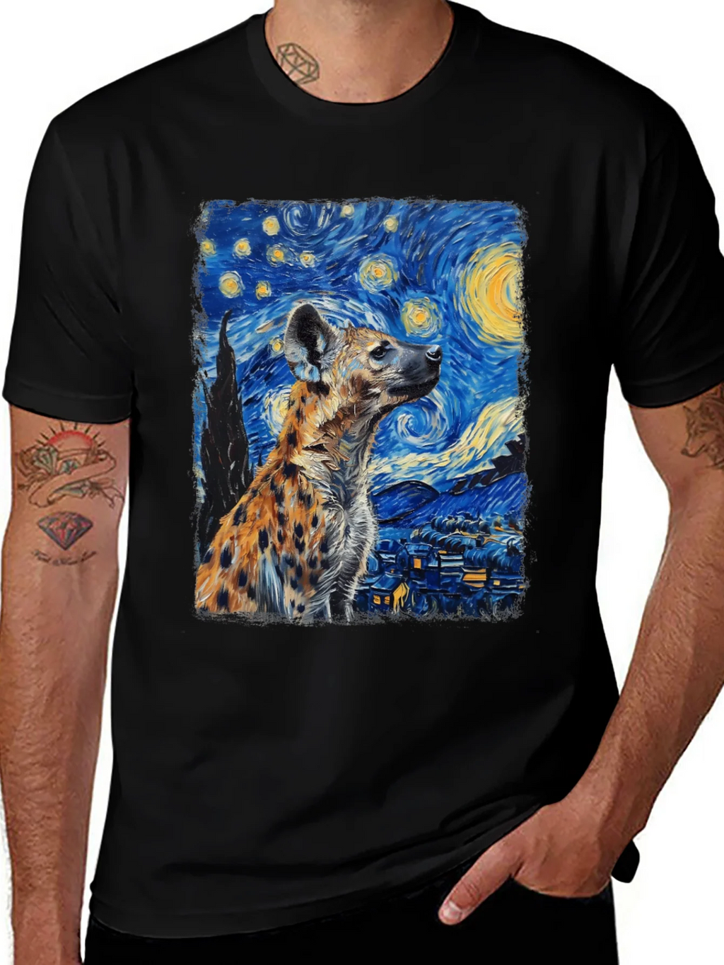 Hyena Starry Night T-Shirt | Unique Art Tee product image 1