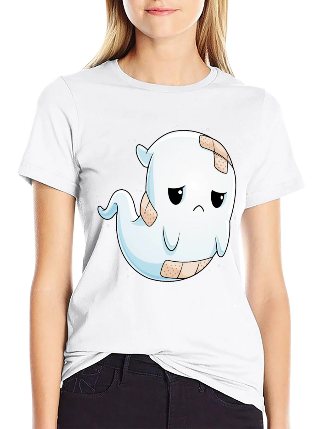 Sad Ghost T-Shirt - Black Cotton Blend Graphic Tee product image 8