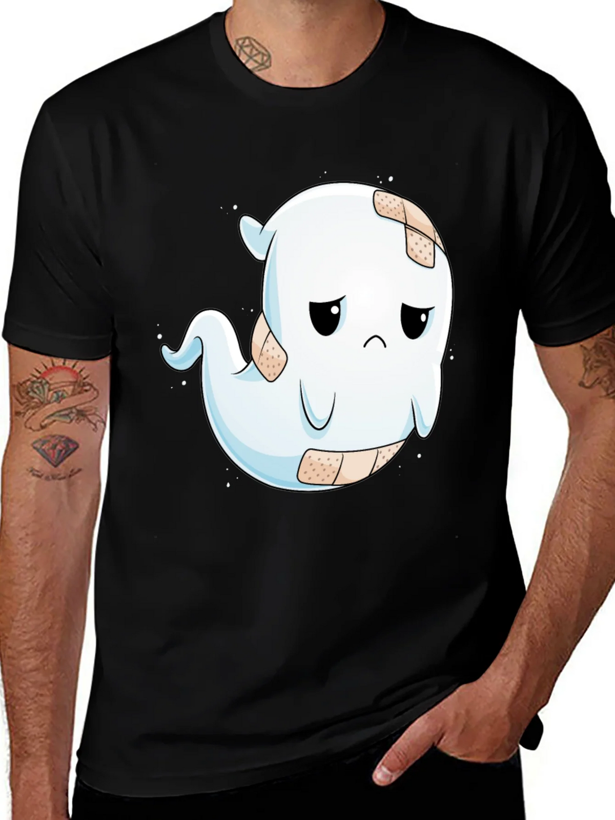 Sad Ghost T-Shirt - Black Cotton Blend Graphic Tee product image 1