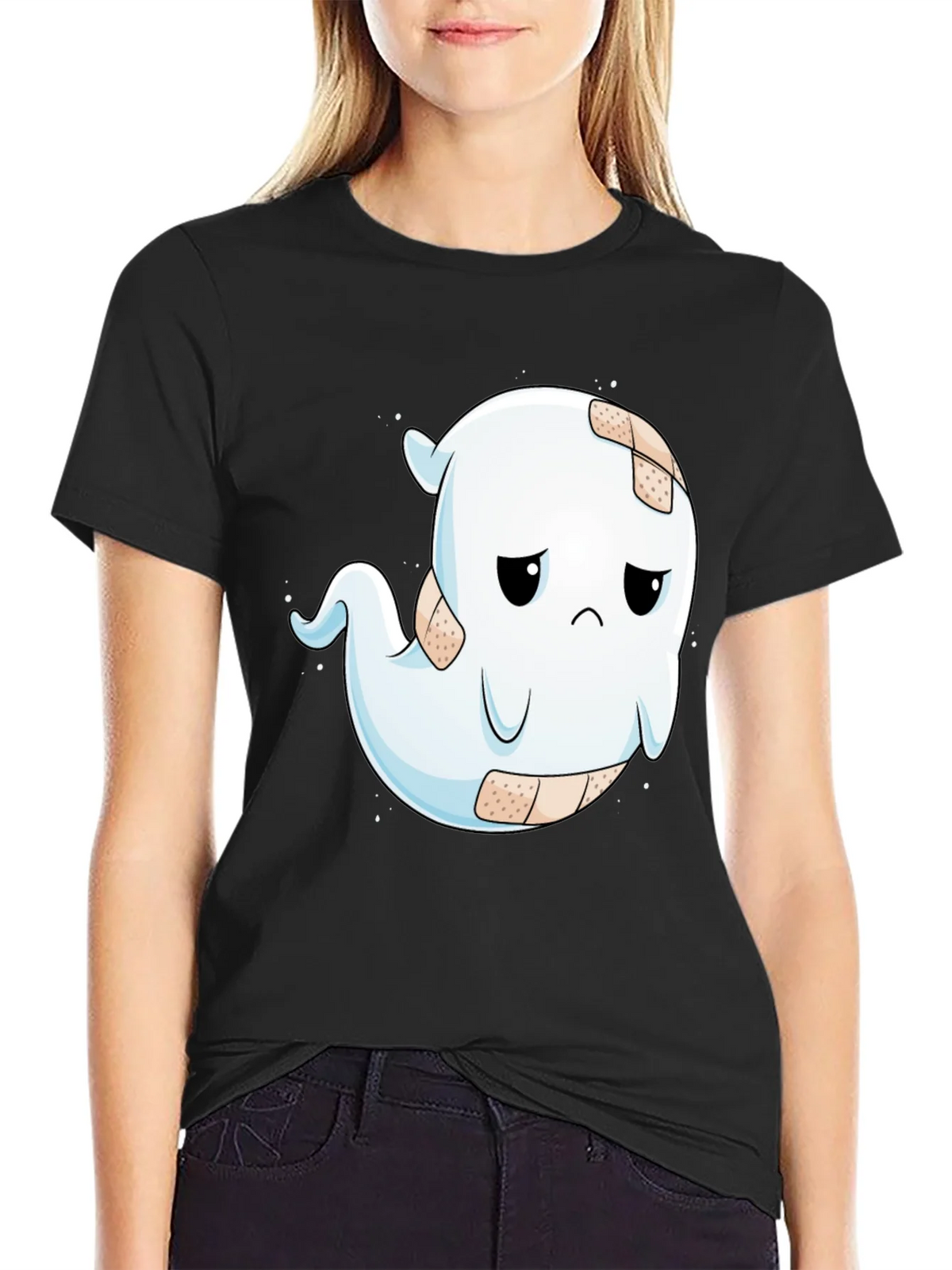 Sad Ghost T-Shirt - Black Cotton Blend Graphic Tee product image 2