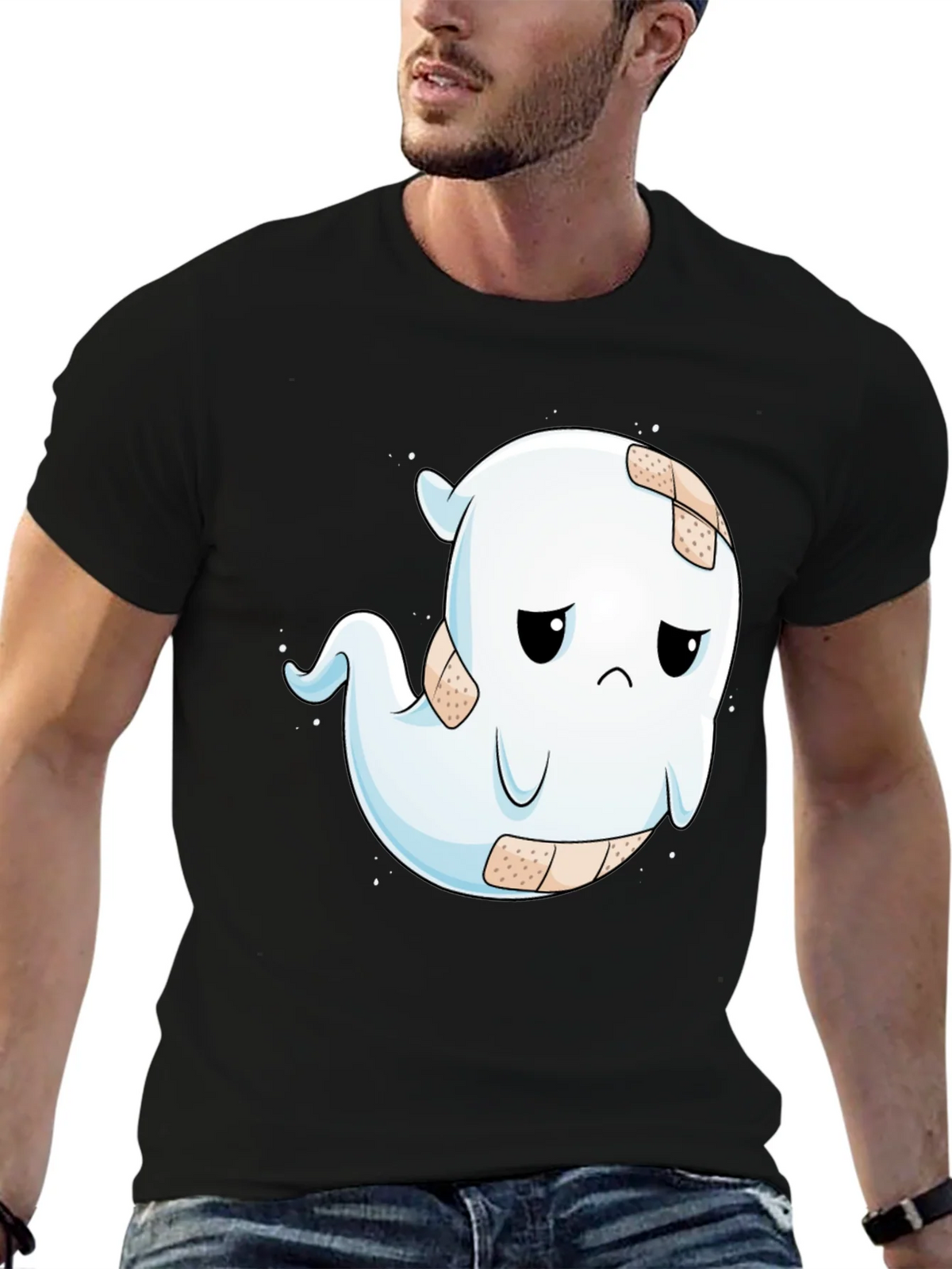 Sad Ghost T-Shirt - Black Cotton Blend Graphic Tee product image 6