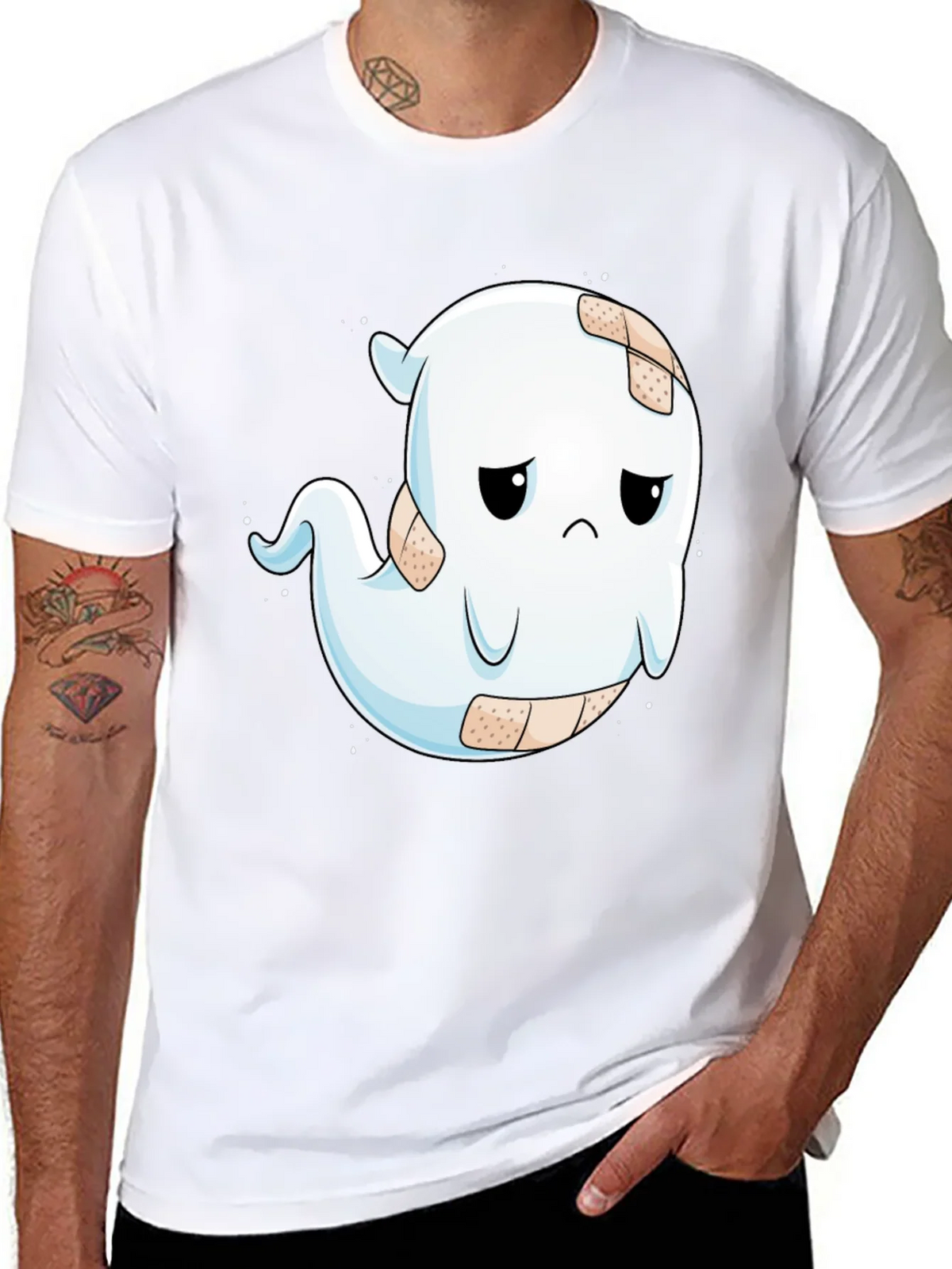 Sad Ghost T-Shirt - Black Cotton Blend Graphic Tee product image 7