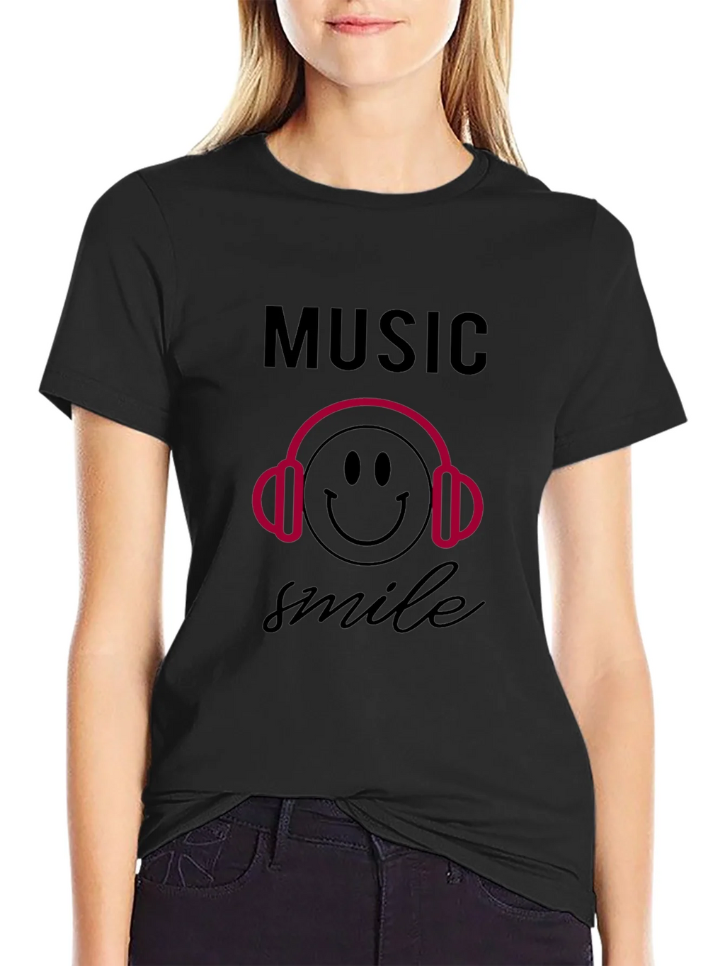 Music Smile Graphic Black T-Shirt product image 2