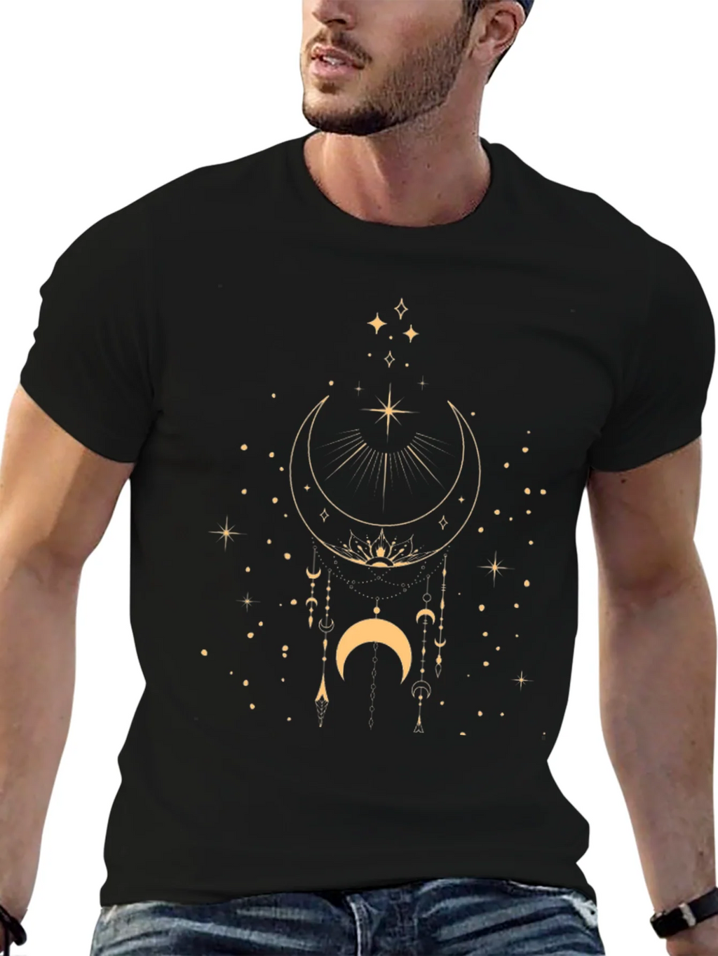 Celestial Moon & Stars Graphic Black T-Shirt product image 6