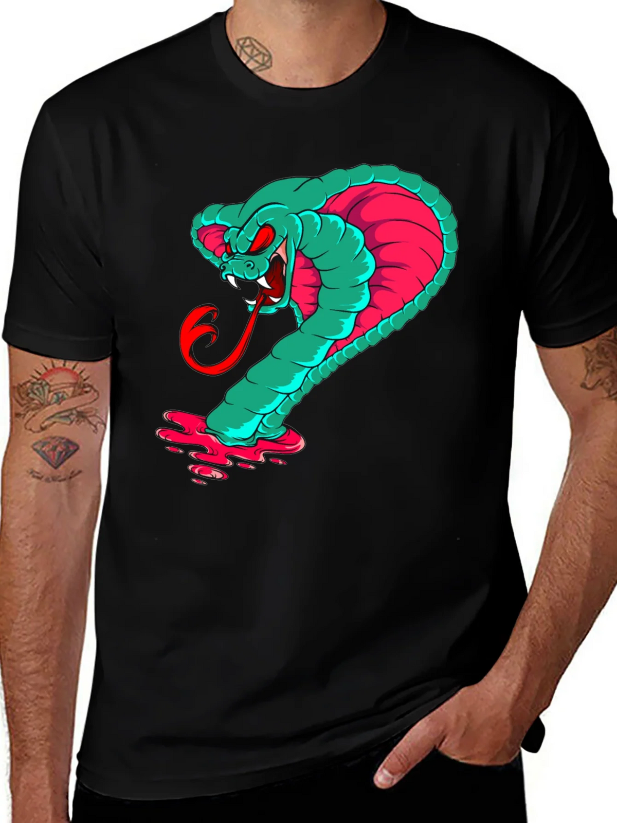 Mens Graphic Cobra T-Shirt - Teal & Pink Snake product image 1