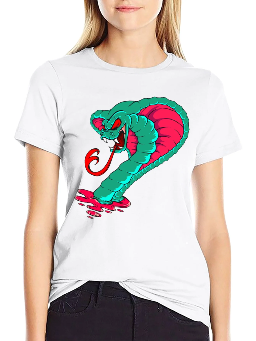 Mens Graphic Cobra T-Shirt - Teal & Pink Snake product image 4