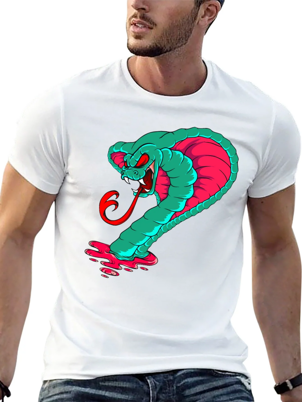 Mens Graphic Cobra T-Shirt - Teal & Pink Snake product image 7