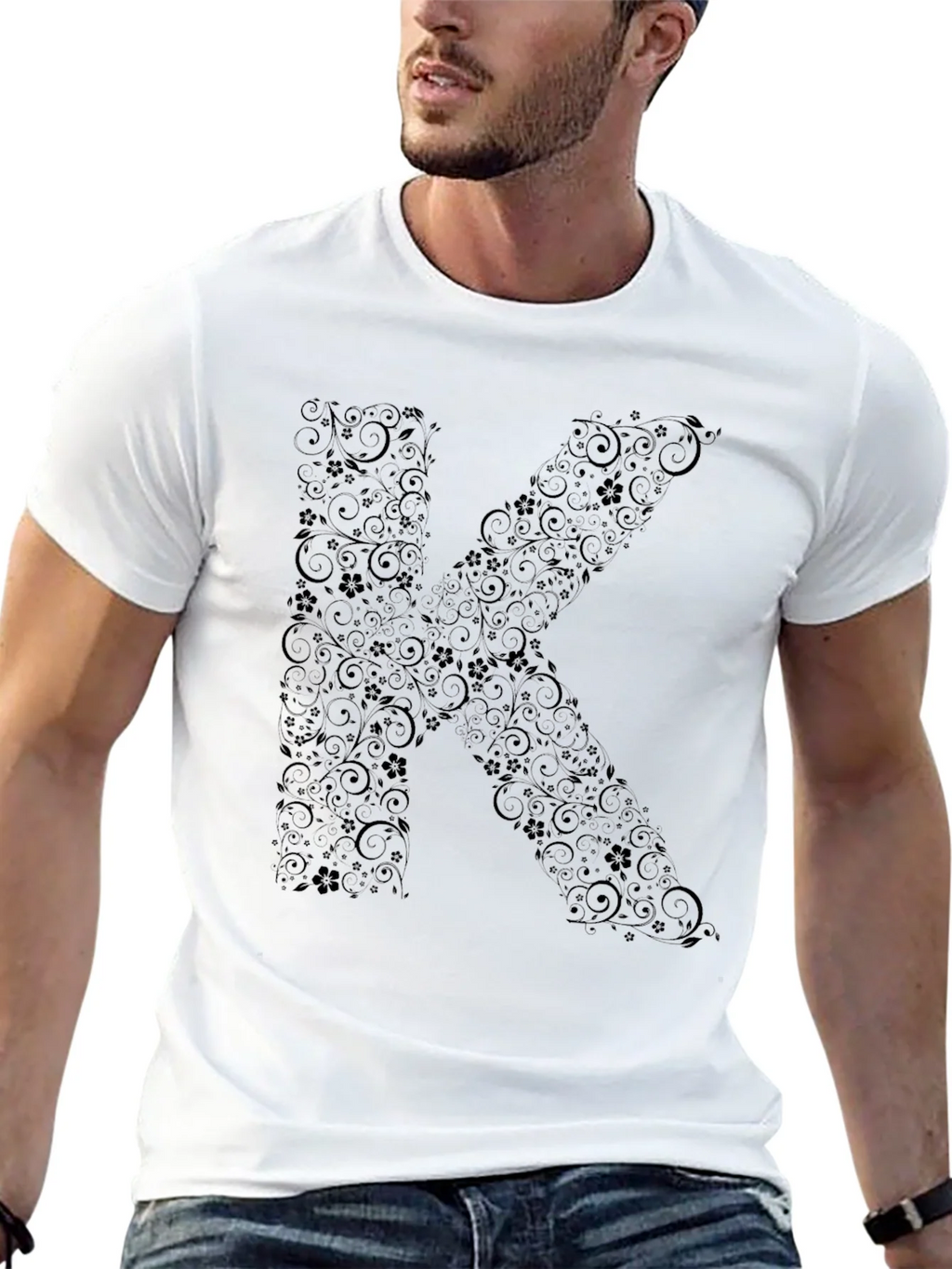 Floral Letter K Black T-Shirt product image 12