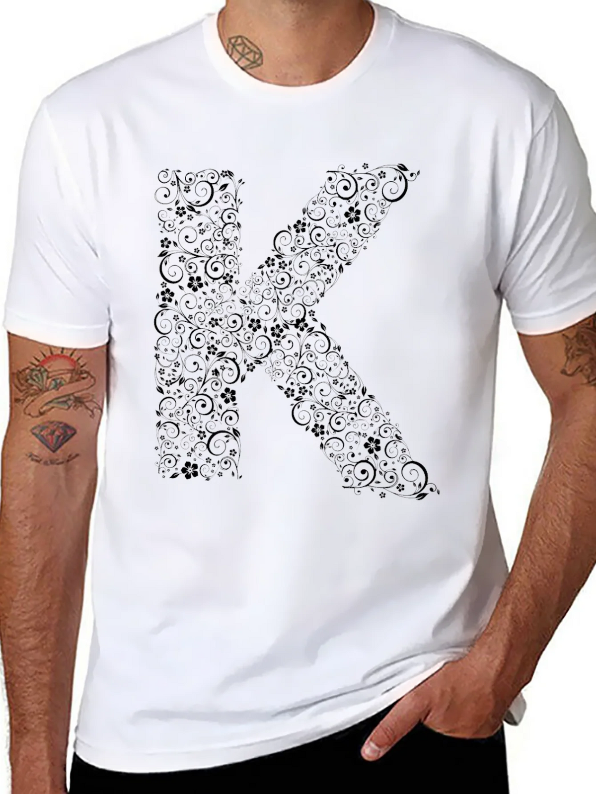 Floral Letter K Black T-Shirt product image 7