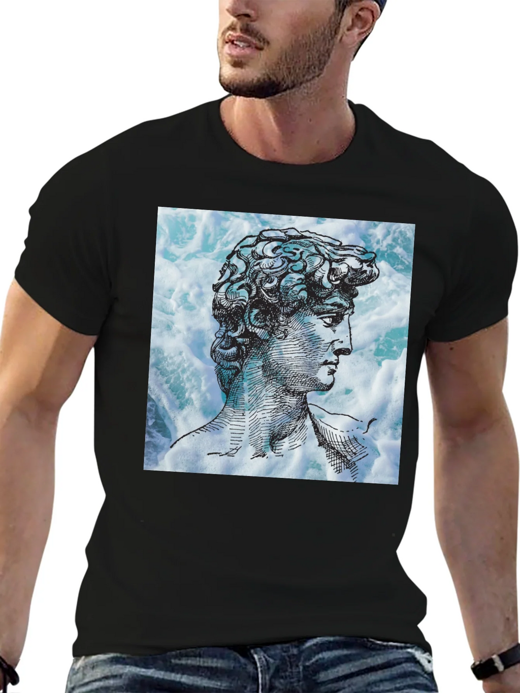 David Statue Graphic Tee - Black Cotton Blend product image 4