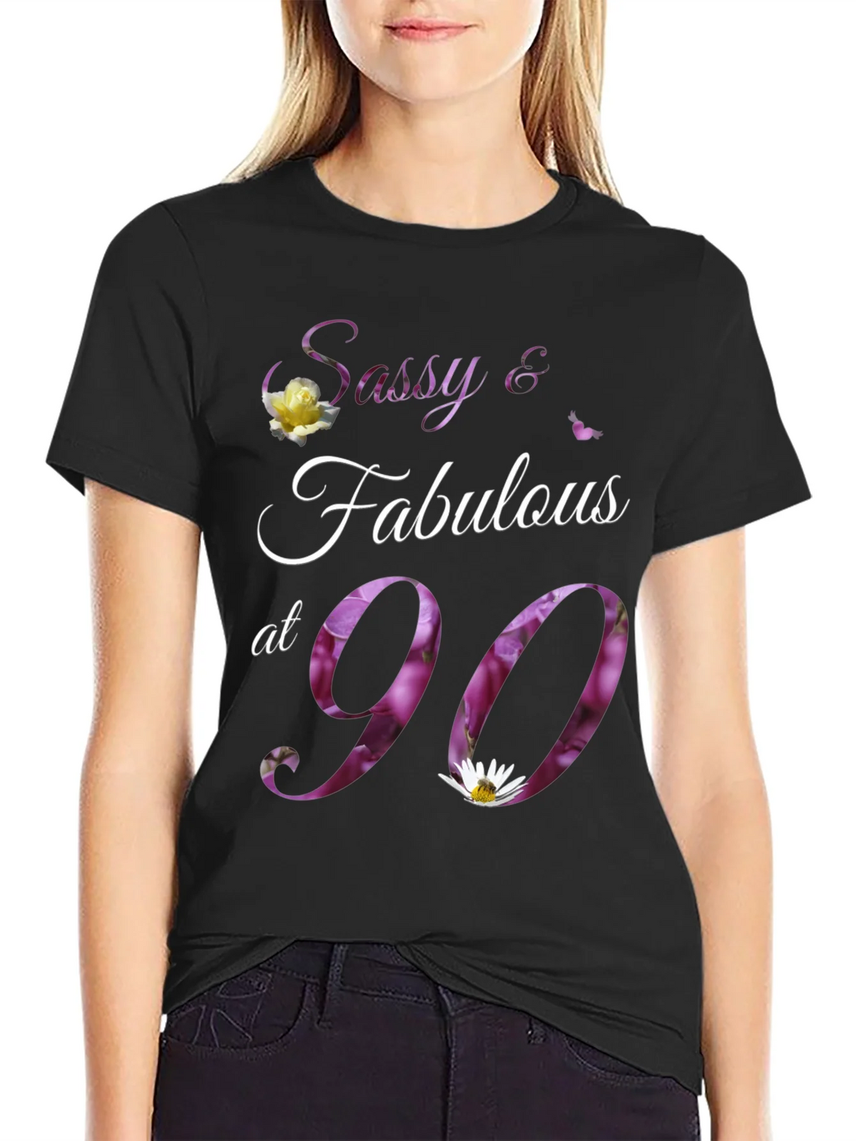 Sassy & Fabulous at 90 Floral Birthday T-Shirt product image 2