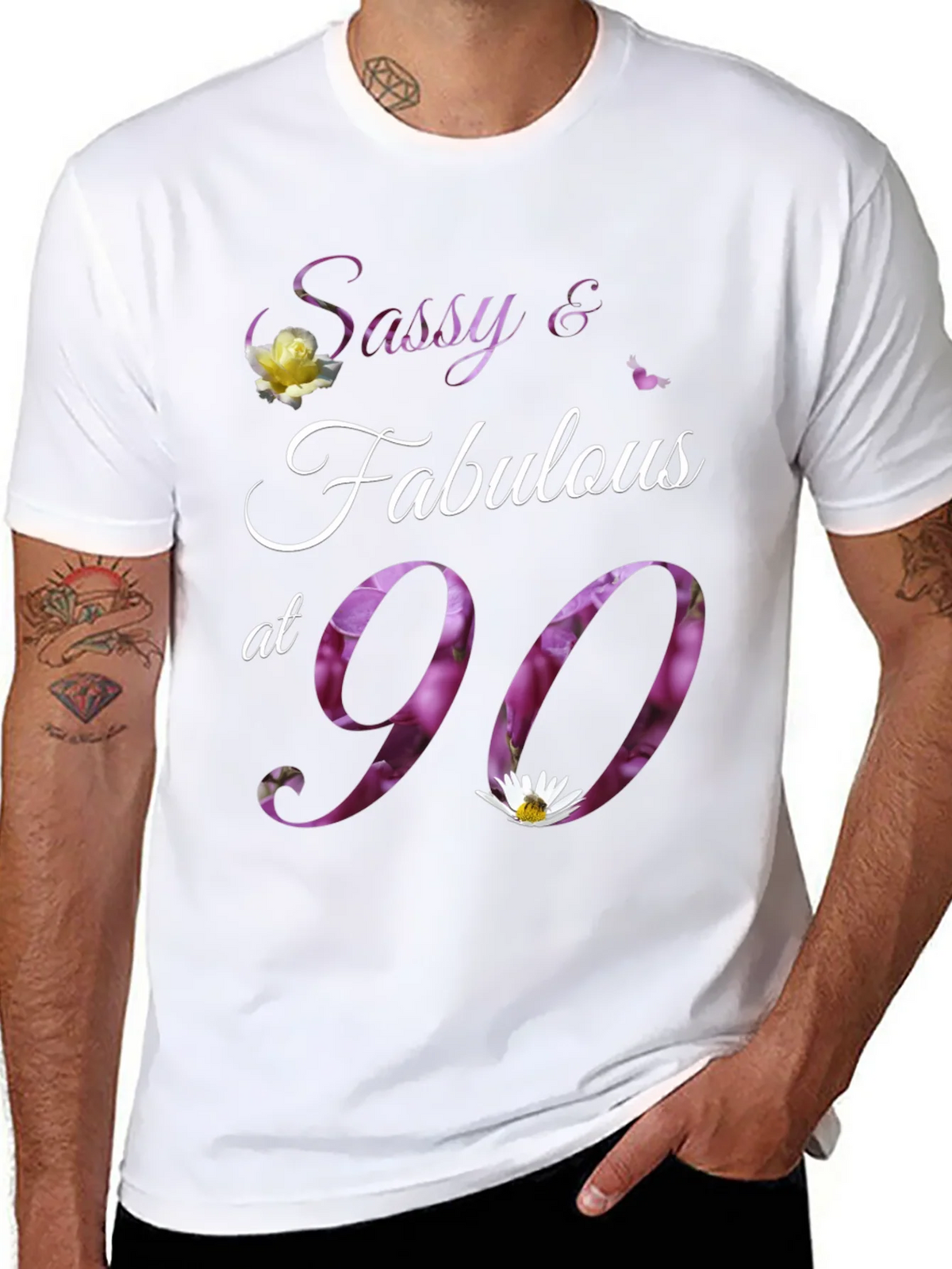 Sassy & Fabulous at 90 Floral Birthday T-Shirt product image 7