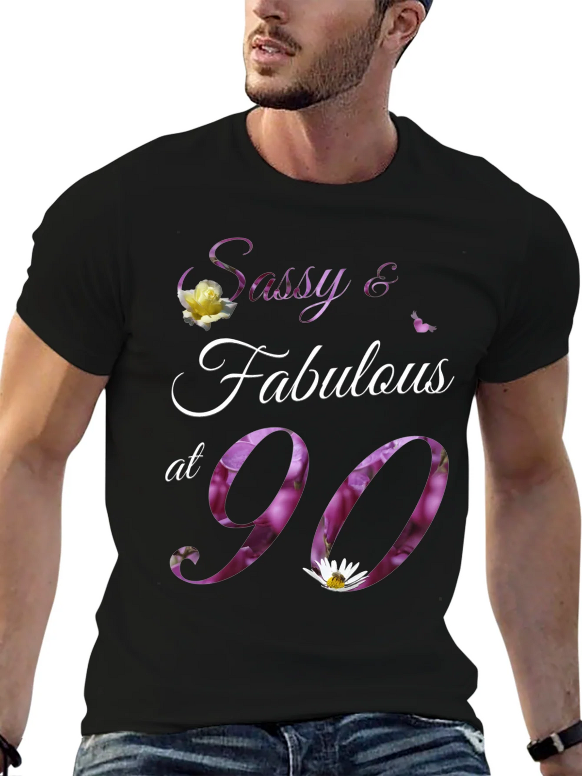 Sassy & Fabulous at 90 Floral Birthday T-Shirt product image 6