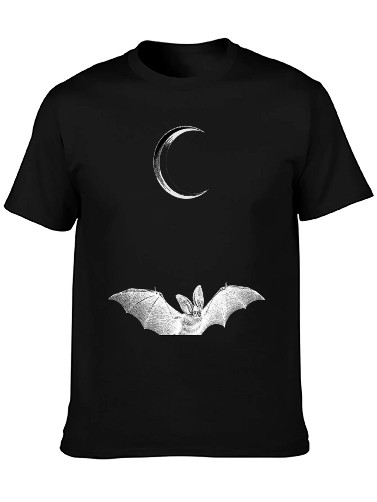 Crescent Moon and Bat Graphic Black T-Shirt product image 3