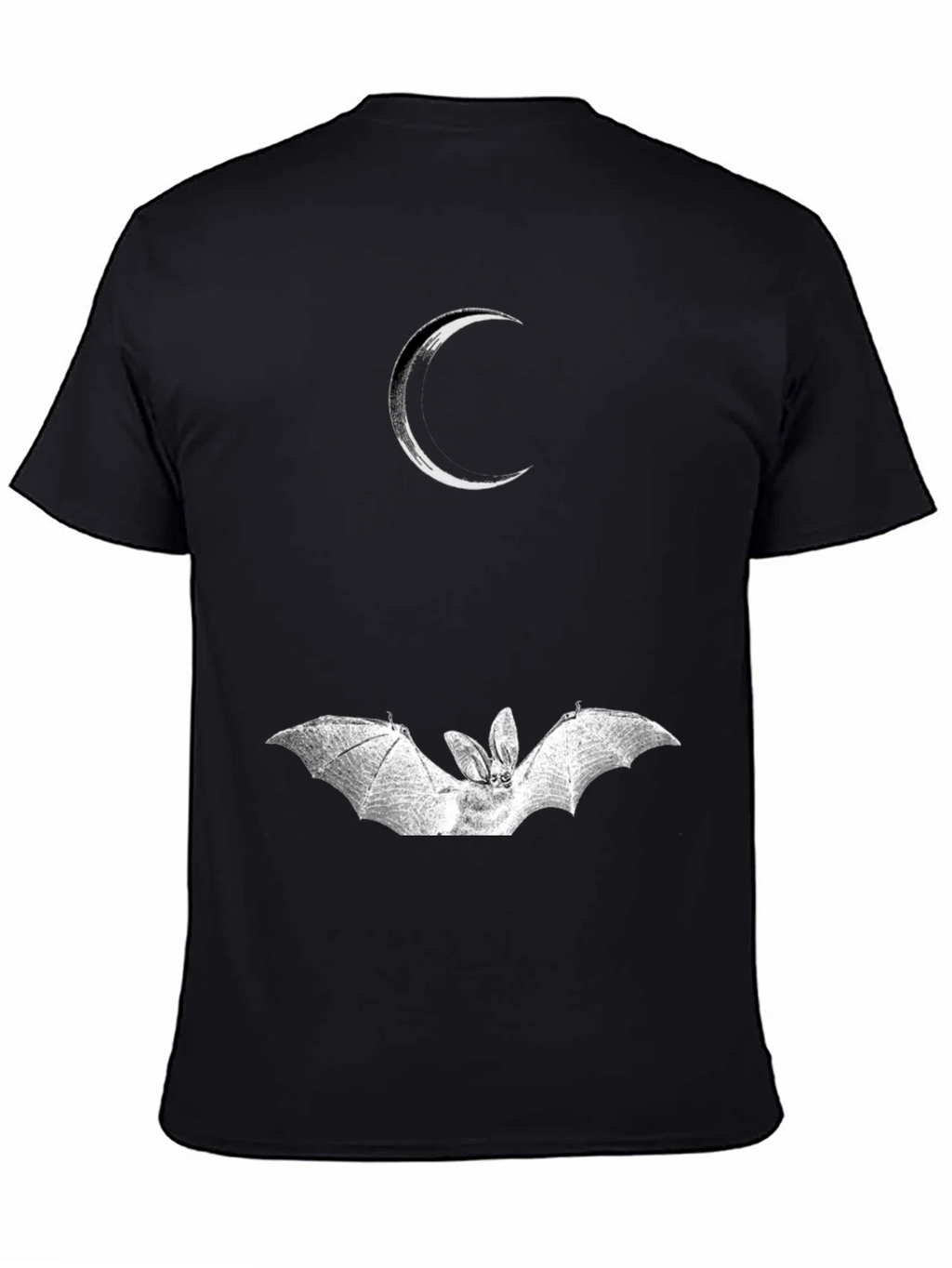 Crescent Moon and Bat Graphic Black T-Shirt product image 4