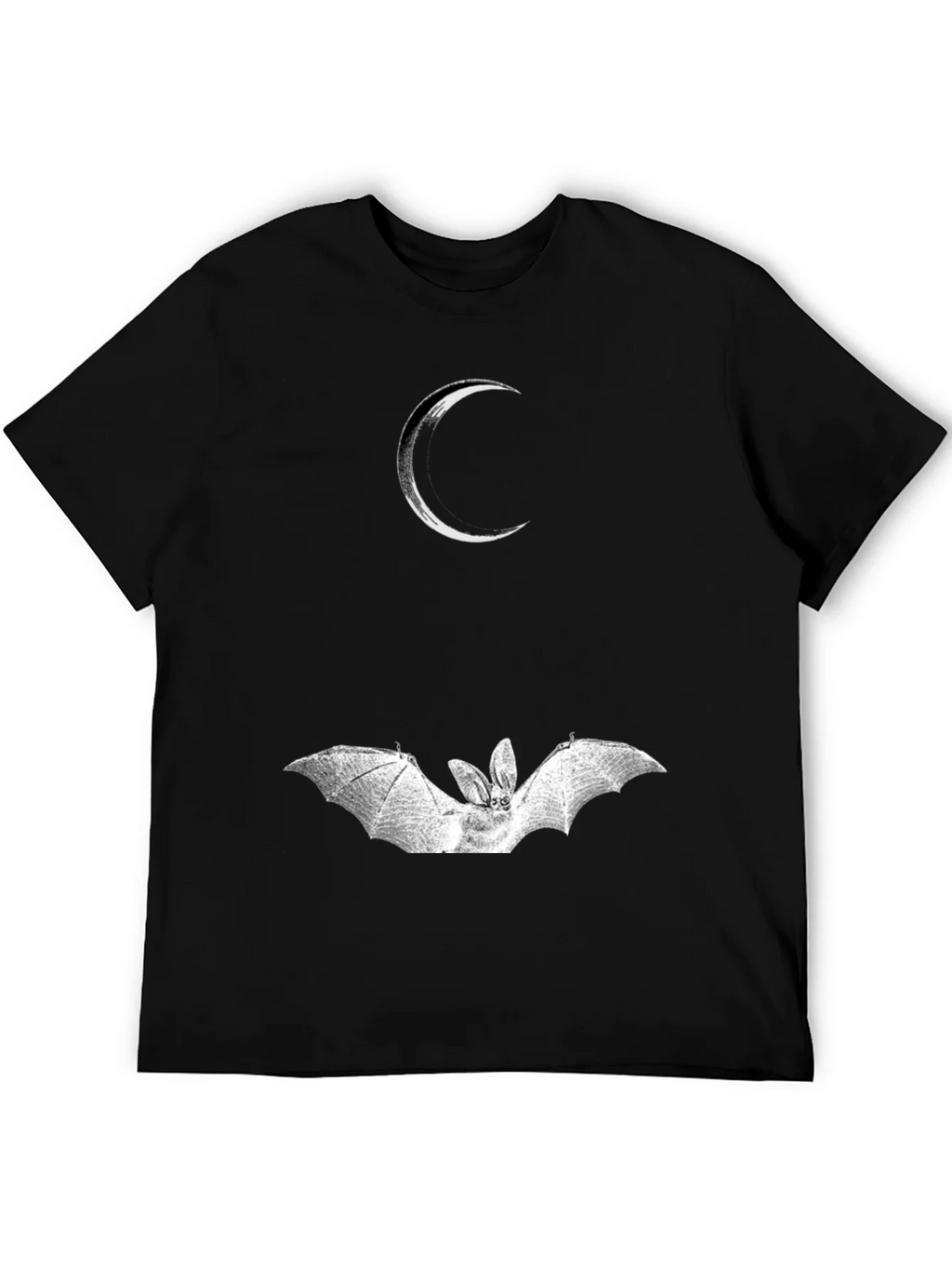 Crescent Moon and Bat Graphic Black T-Shirt product image 5