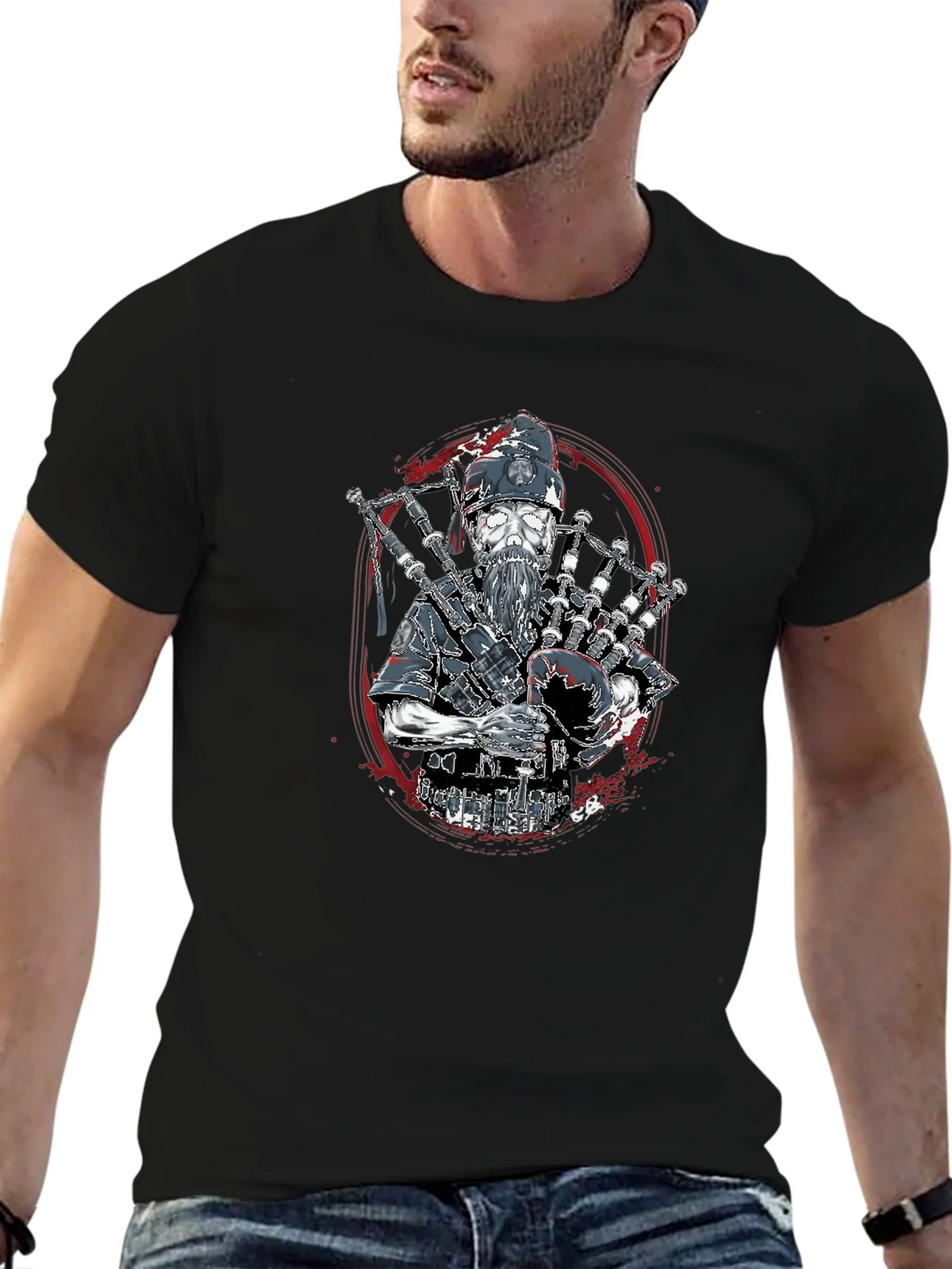 Bagpiper Skeleton T-Shirt - Black product image 2