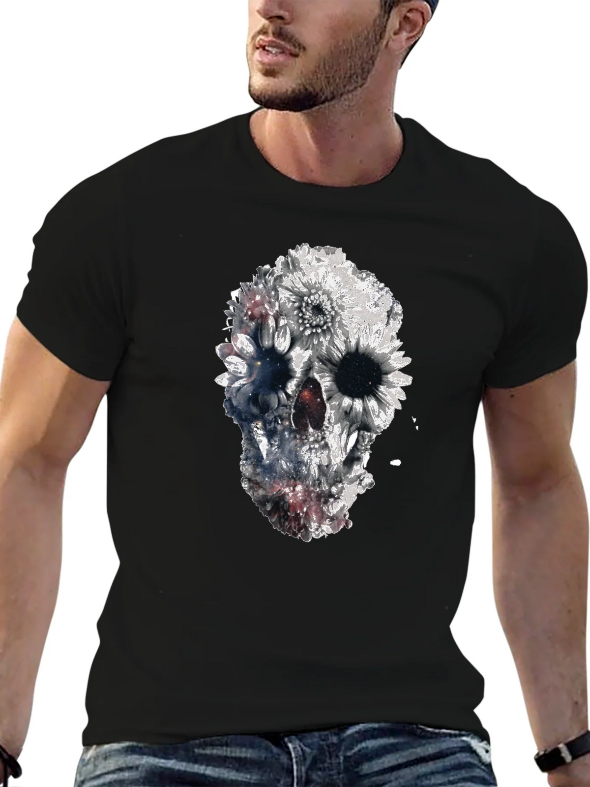 Floral Skull Graphic Black T-Shirt product image 6