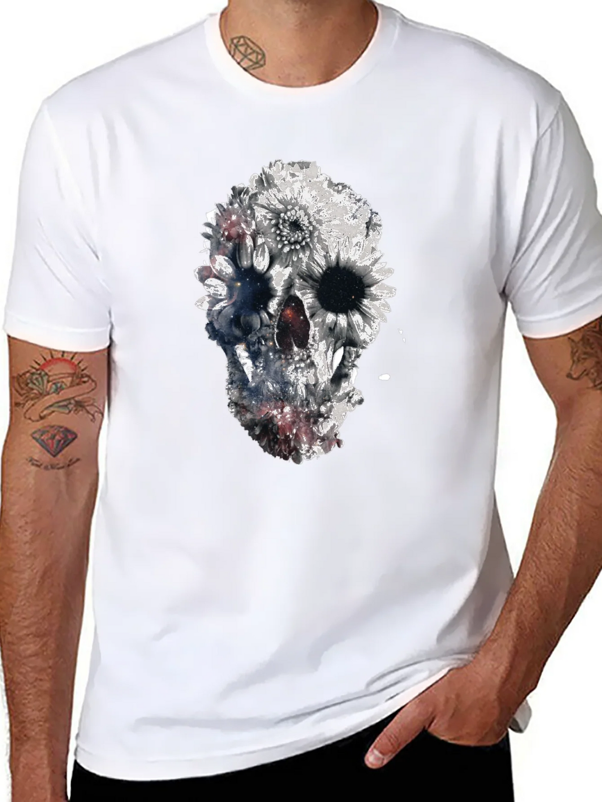 Floral Skull Graphic Black T-Shirt product image 7