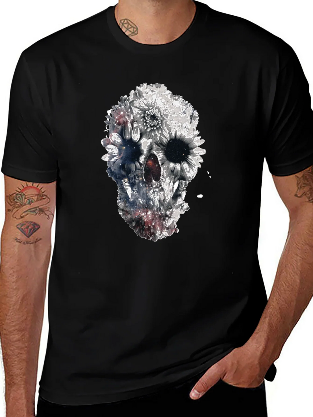 Floral Skull Graphic Black T-Shirt product image 1