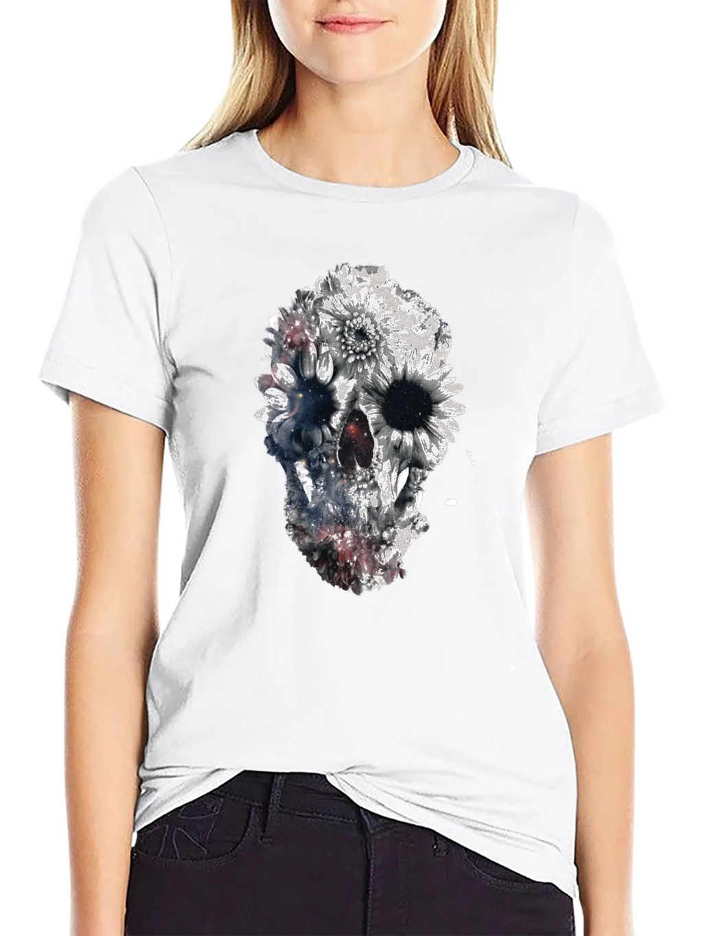Floral Skull Graphic Black T-Shirt product image 8
