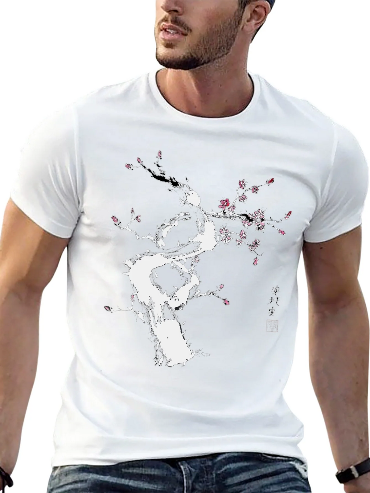Black T-Shirt with White Floral Tree Design product image 12