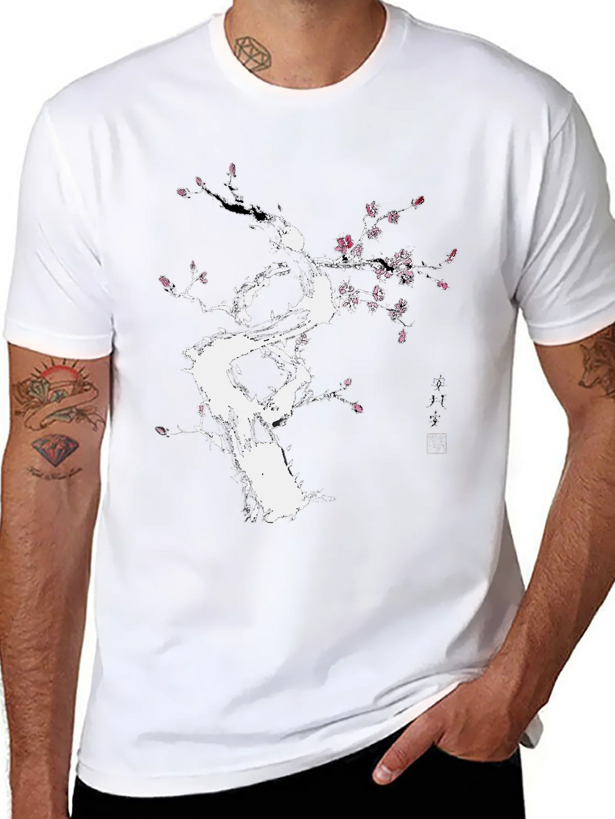 Black T-Shirt with White Floral Tree Design product image 7