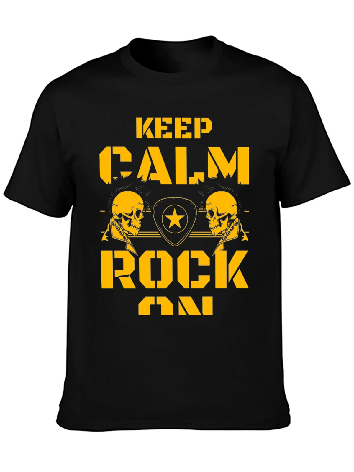 Keep Calm Rock On Black T-Shirt with Skull Graphics product image 3