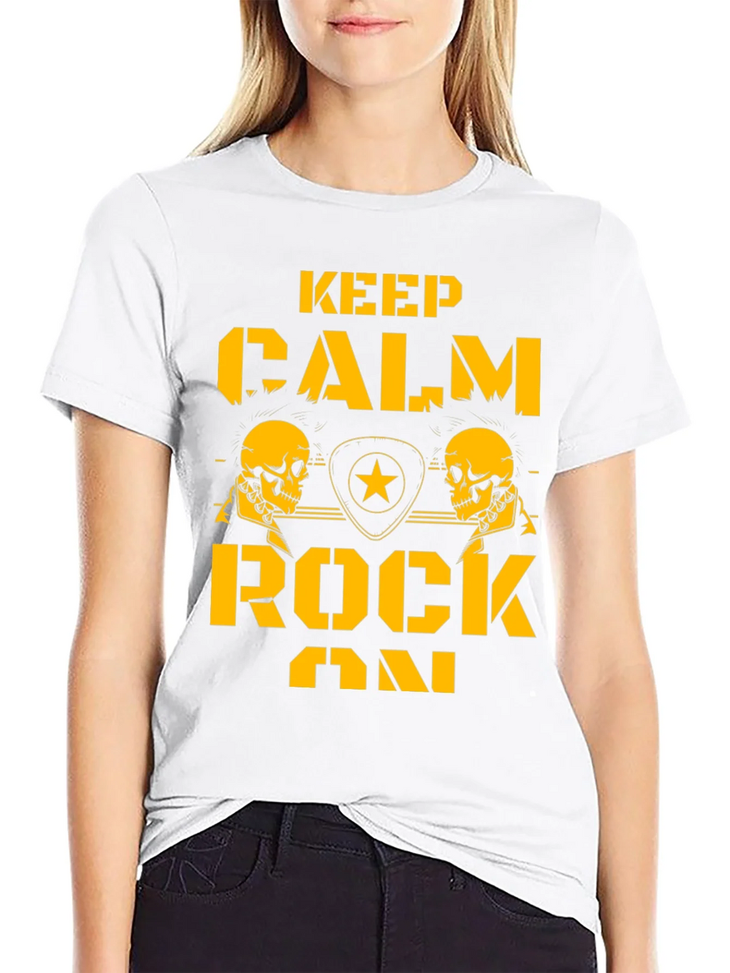 Keep Calm Rock On Black T-Shirt with Skull Graphics product image 8