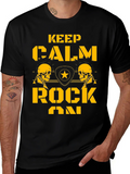 Keep Calm Rock On Black T-Shirt with Skull Graphics product image 1