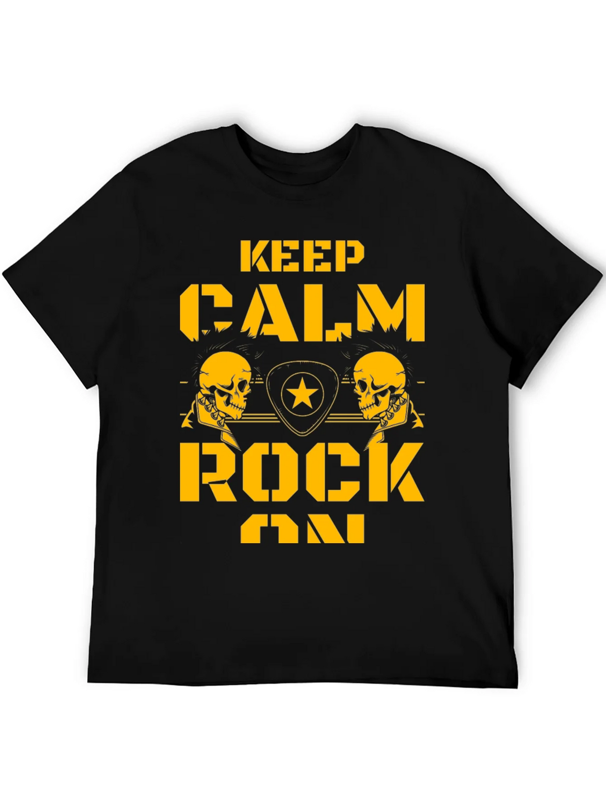 Keep Calm Rock On Black T-Shirt with Skull Graphics product image 5