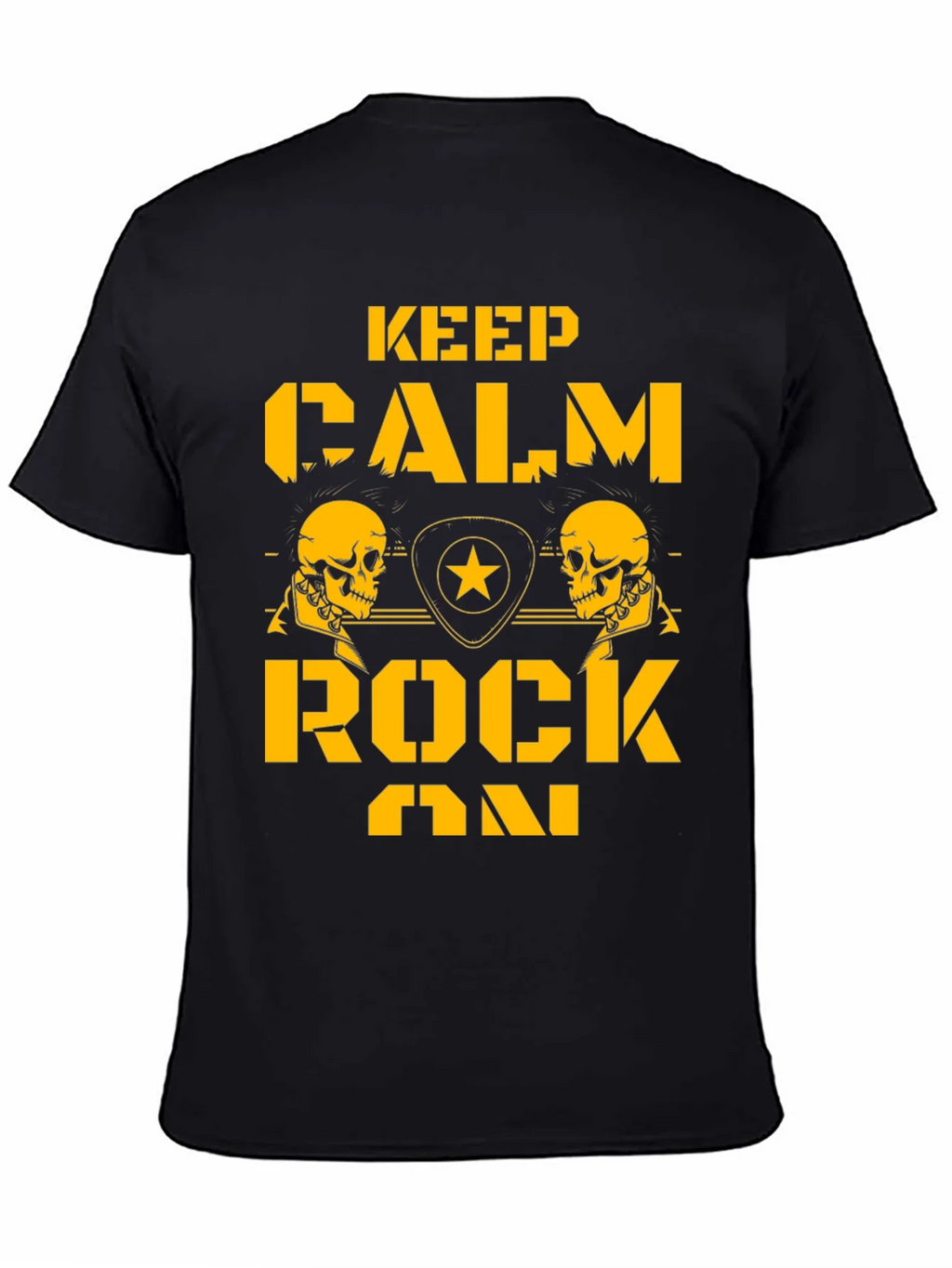 Keep Calm Rock On Black T-Shirt with Skull Graphics product image 4