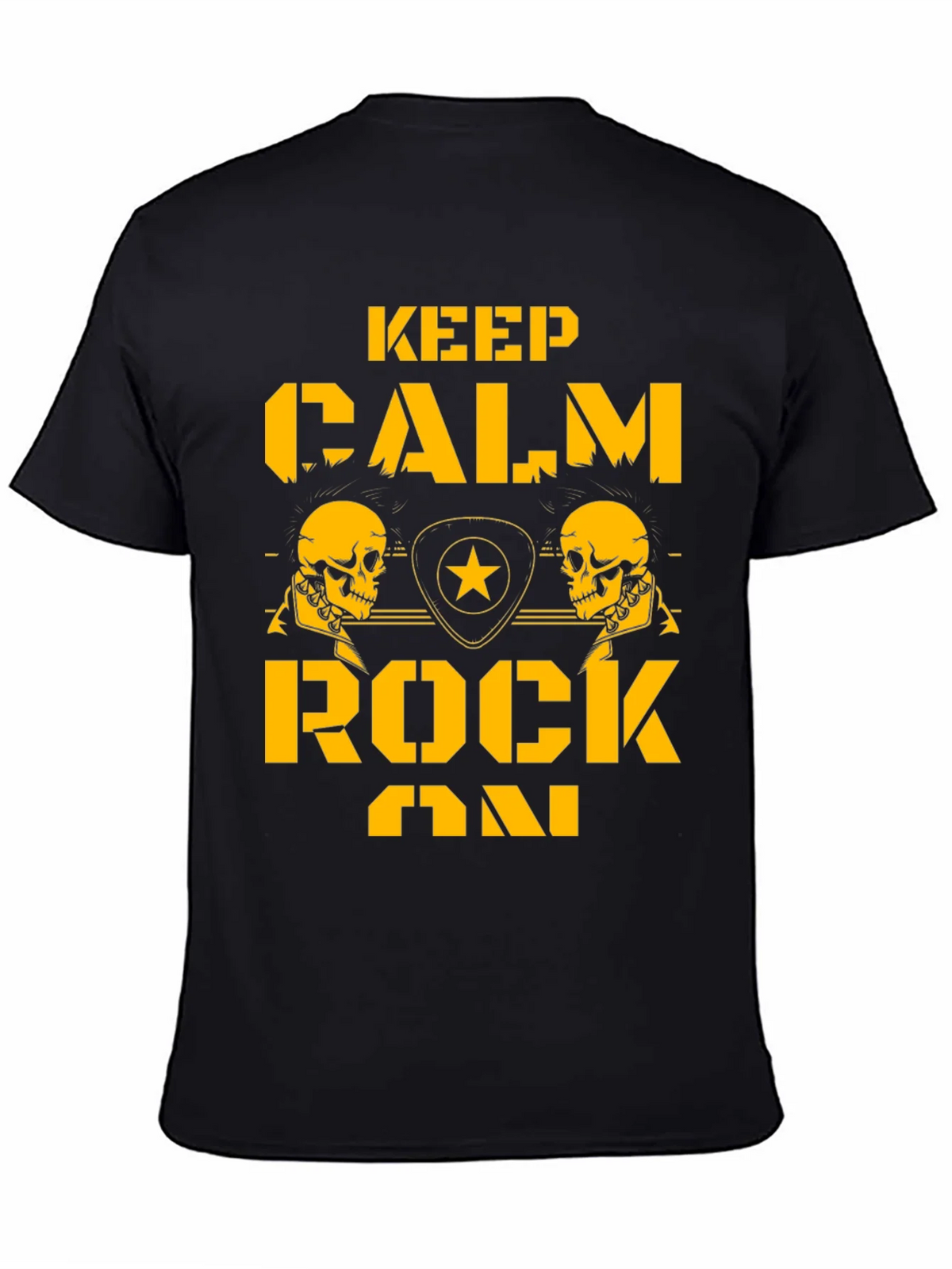 Keep Calm Rock On Black T-Shirt with Skull Graphics product image 4