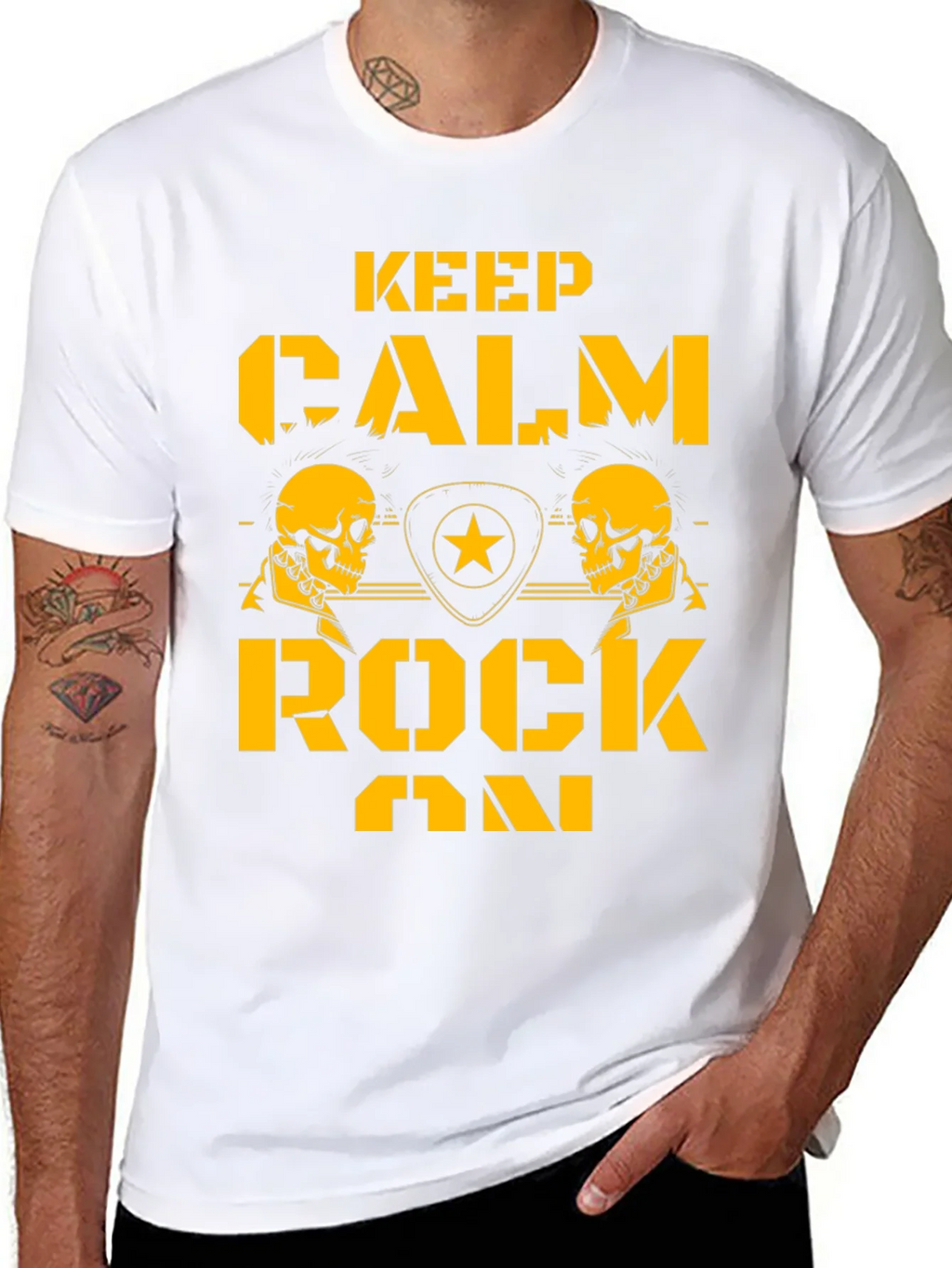 Keep Calm Rock On Black T-Shirt with Skull Graphics product image 7