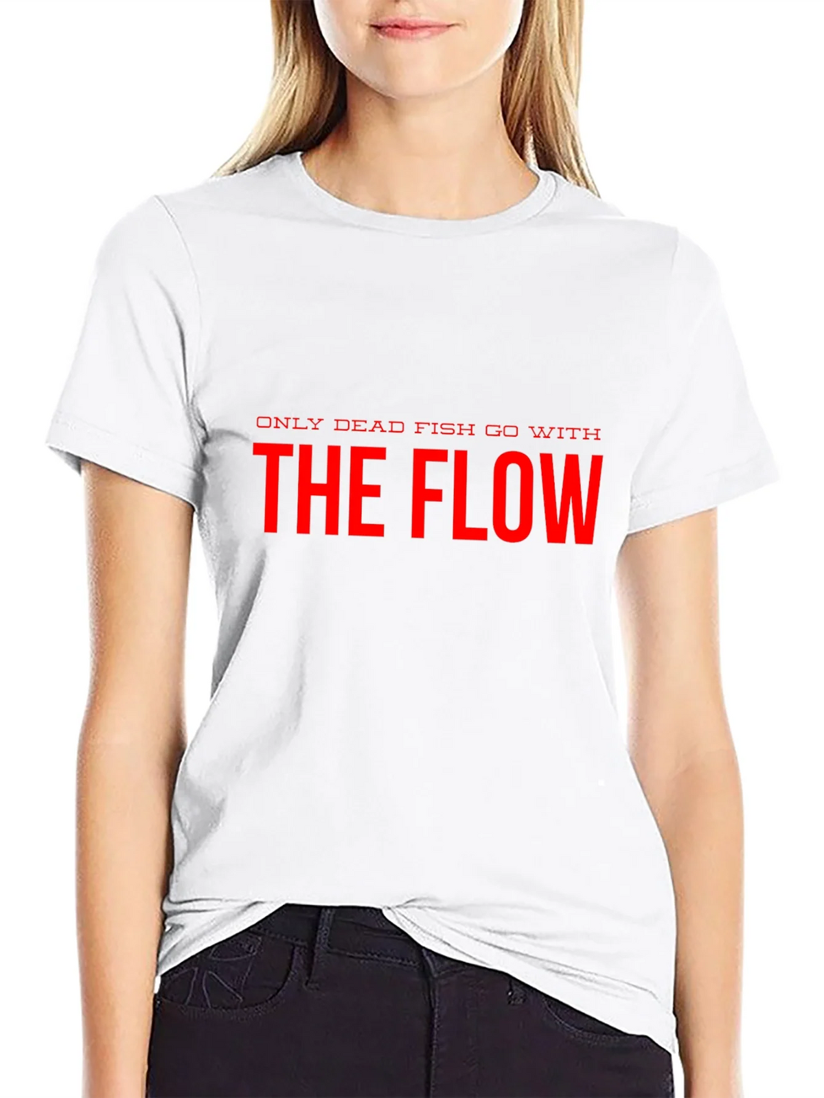 Only Dead Fish Go With The Flow Black T-Shirt product image 6