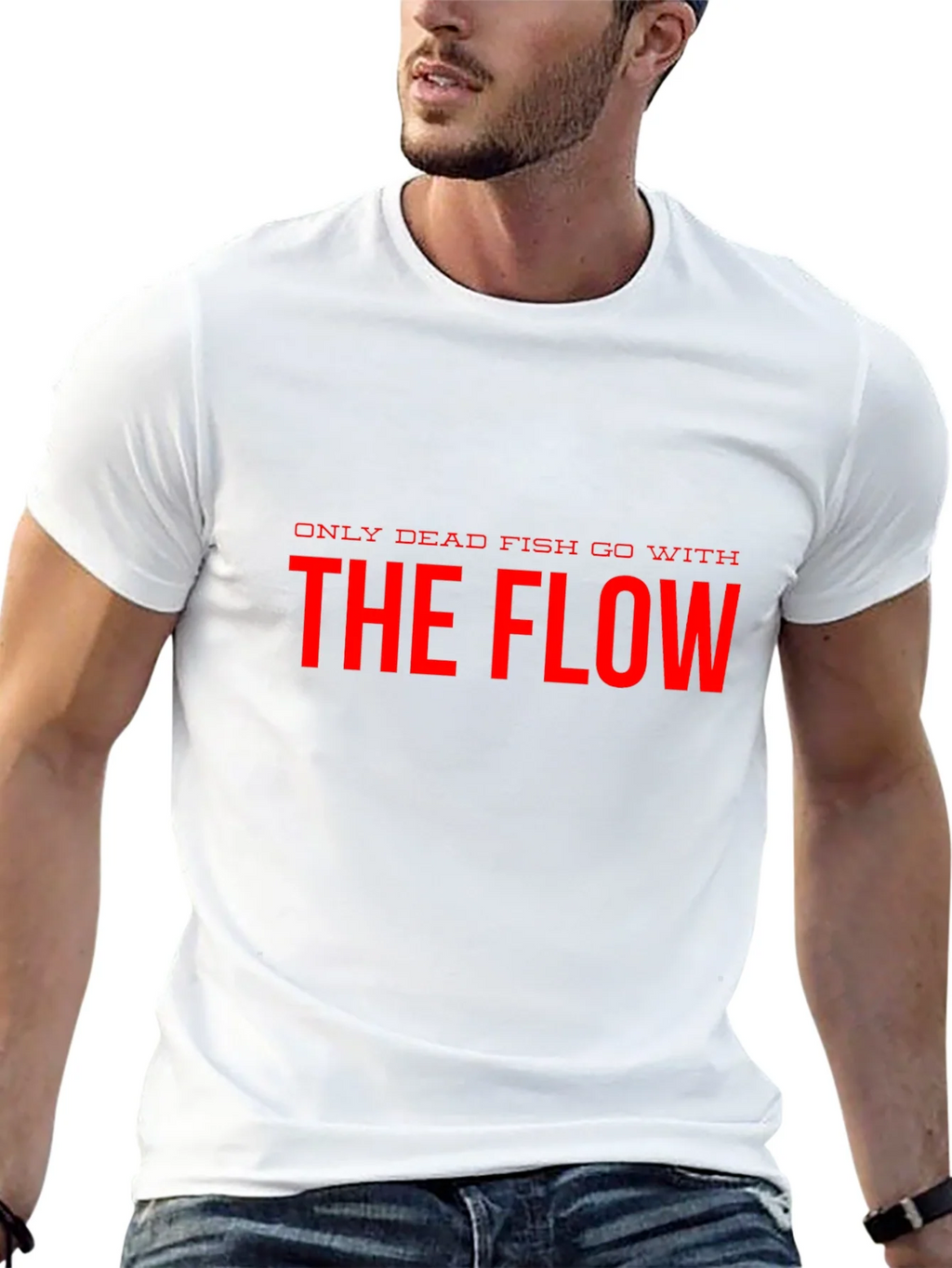 Only Dead Fish Go With The Flow Black T-Shirt product image 10