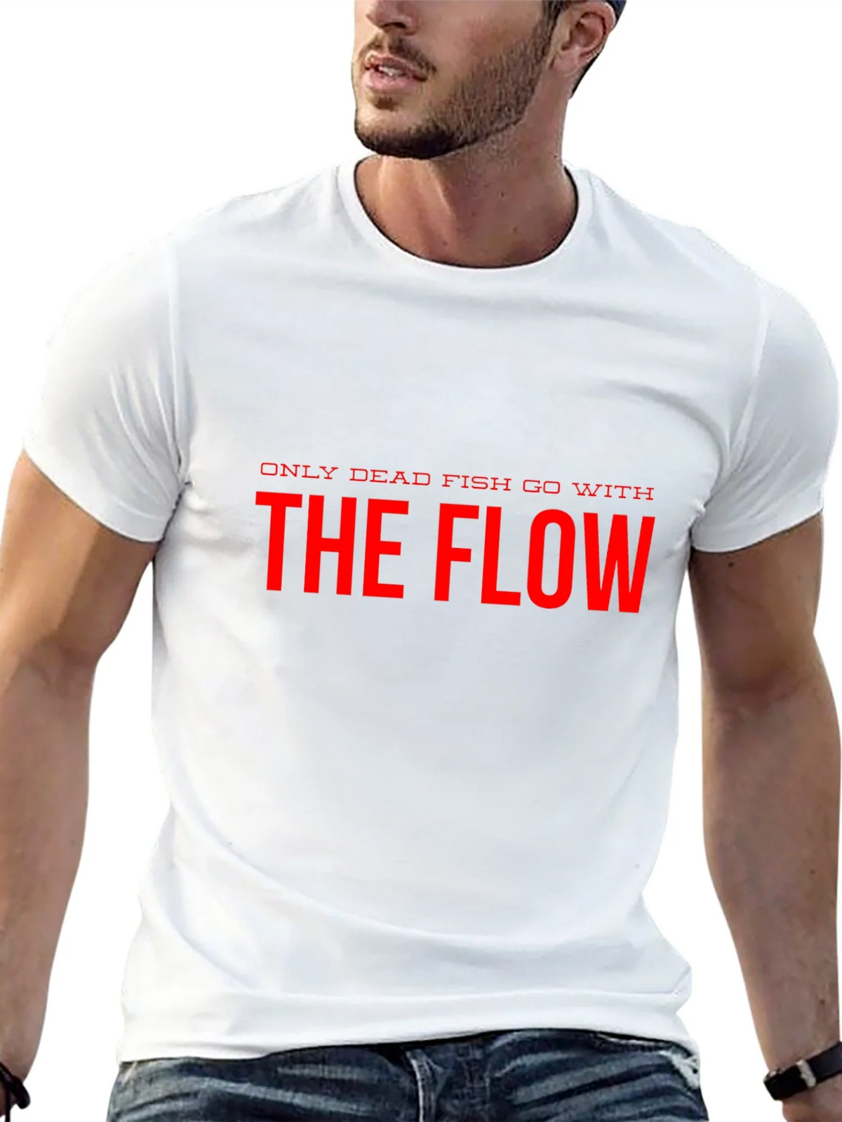 Only Dead Fish Go With The Flow Black T-Shirt product image 10