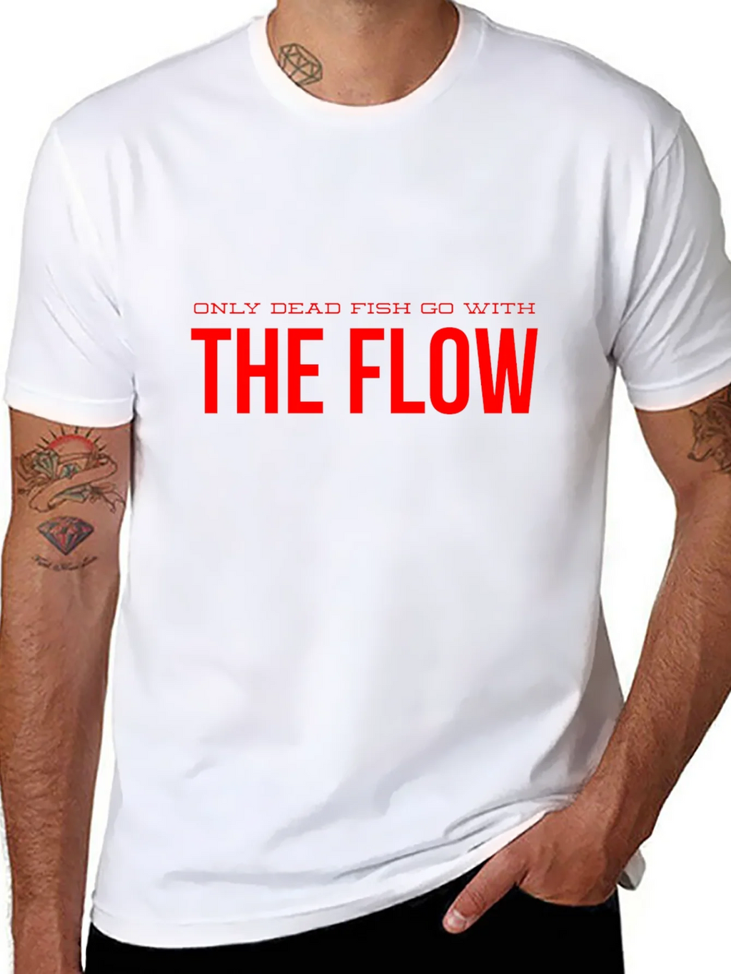Only Dead Fish Go With The Flow Black T-Shirt product image 5