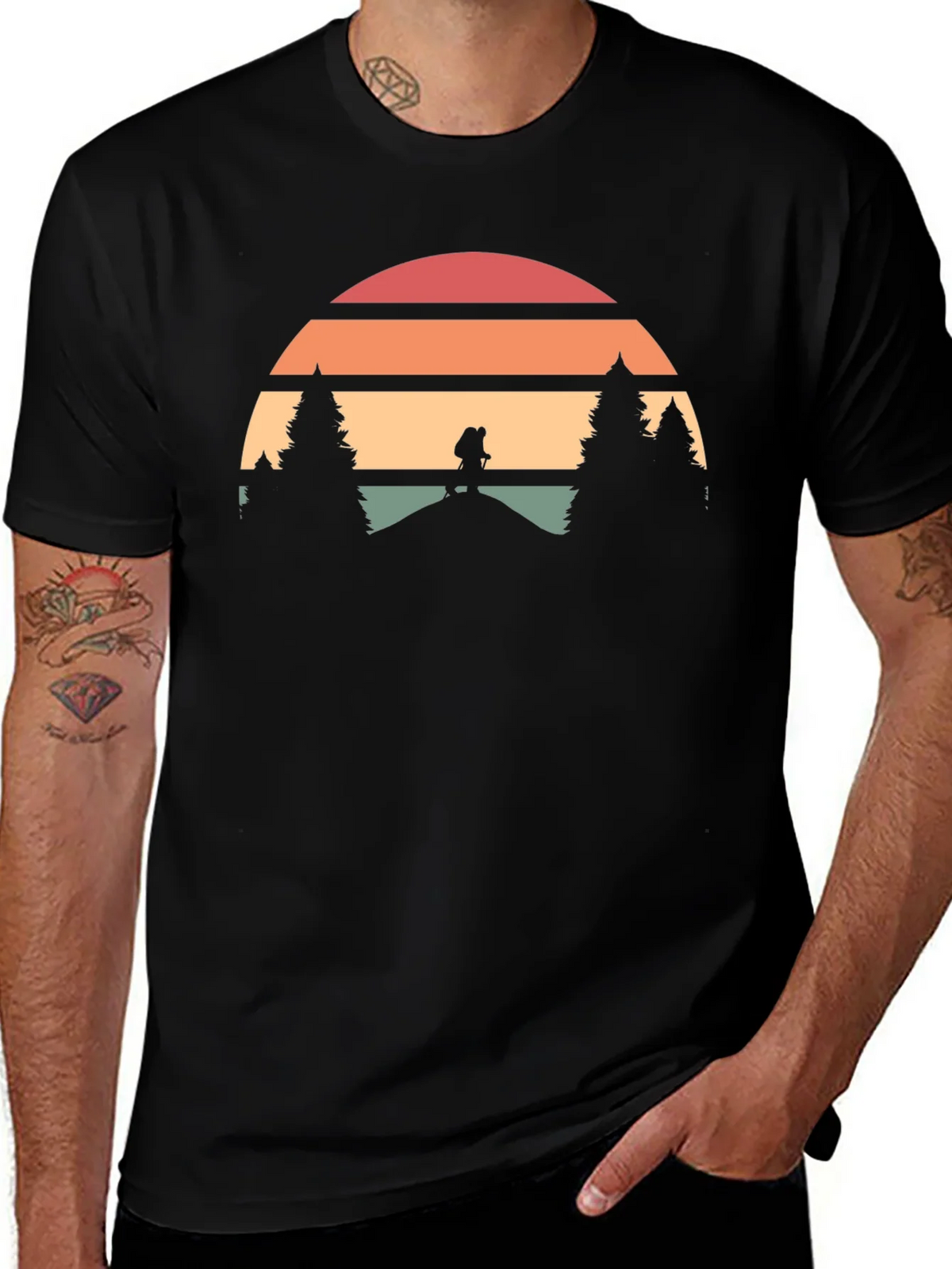 Retro Hiker Sunset Graphic Tee - Adventure Shirt product image 1