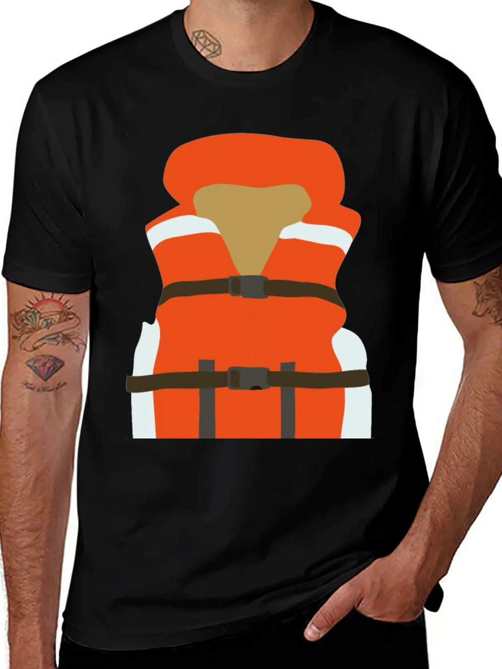 Life Vest Graphic Tee - Black Cotton T-Shirt product image 1