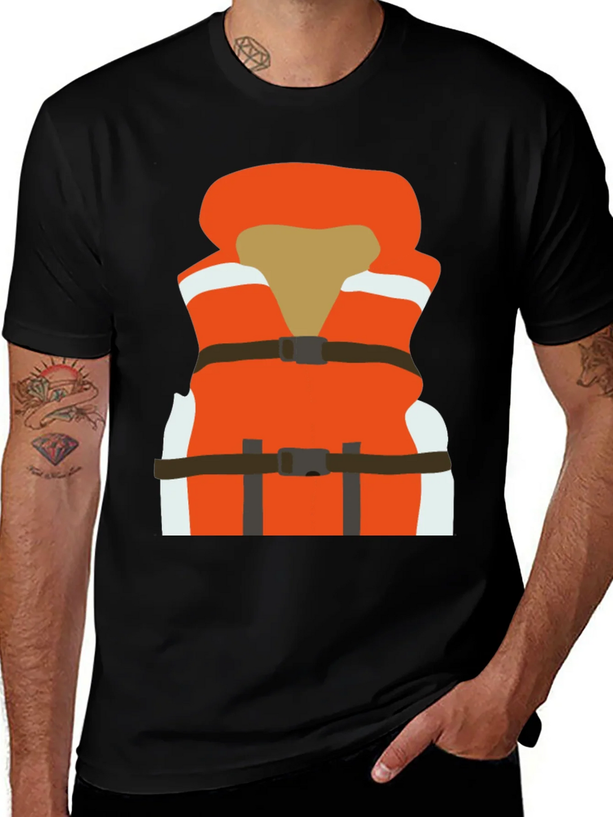 Life Vest Graphic Tee - Black Cotton T-Shirt product image 1