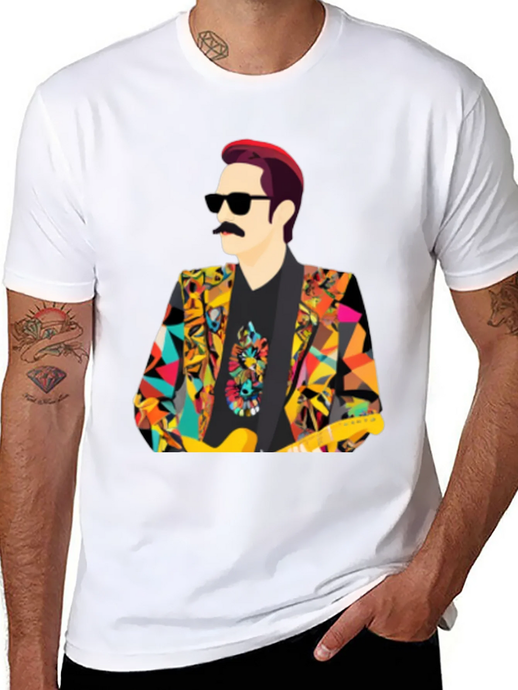 Retro Man T-Shirt with Colorful Geometric Blazer Design product image 7