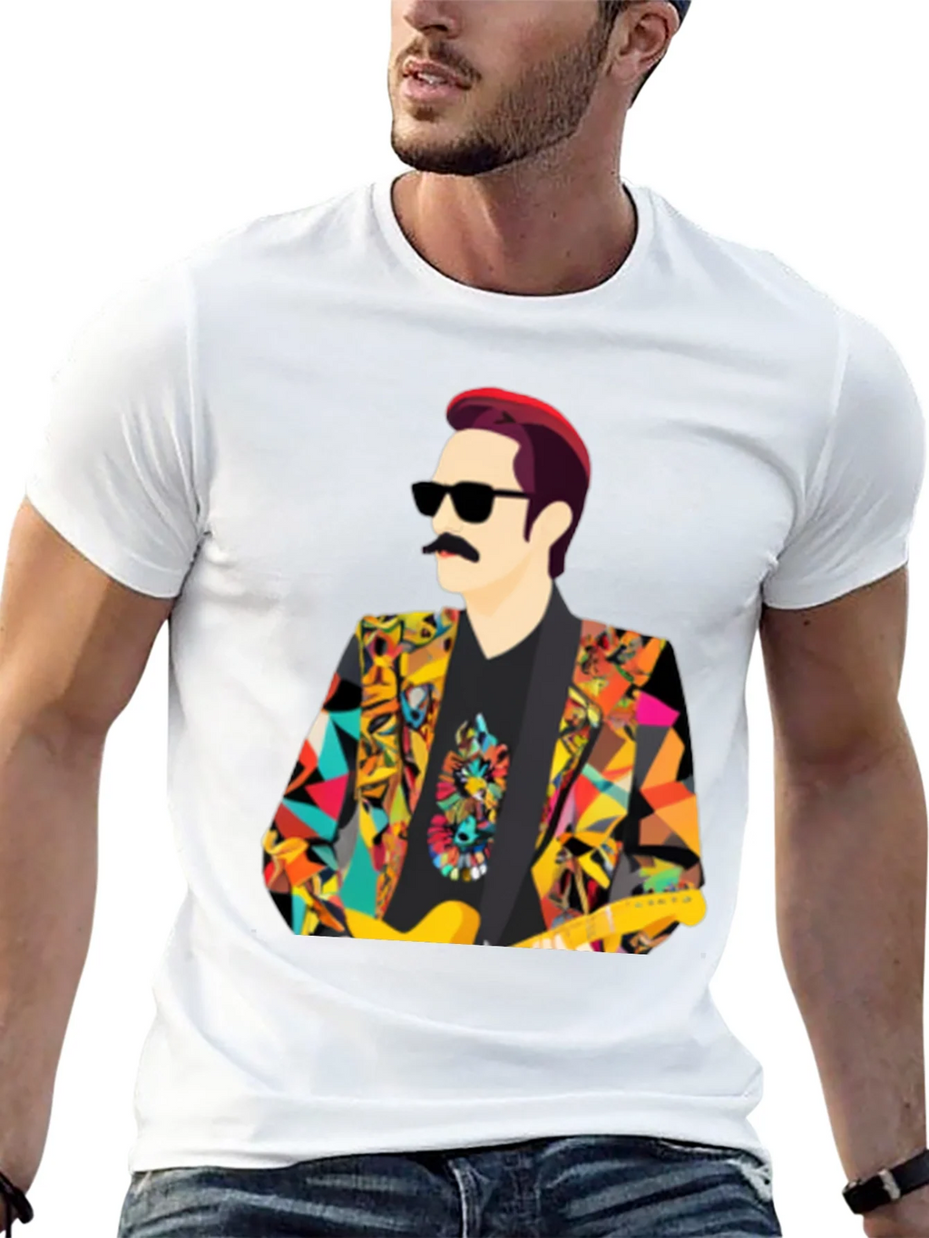 Retro Man T-Shirt with Colorful Geometric Blazer Design product image 12