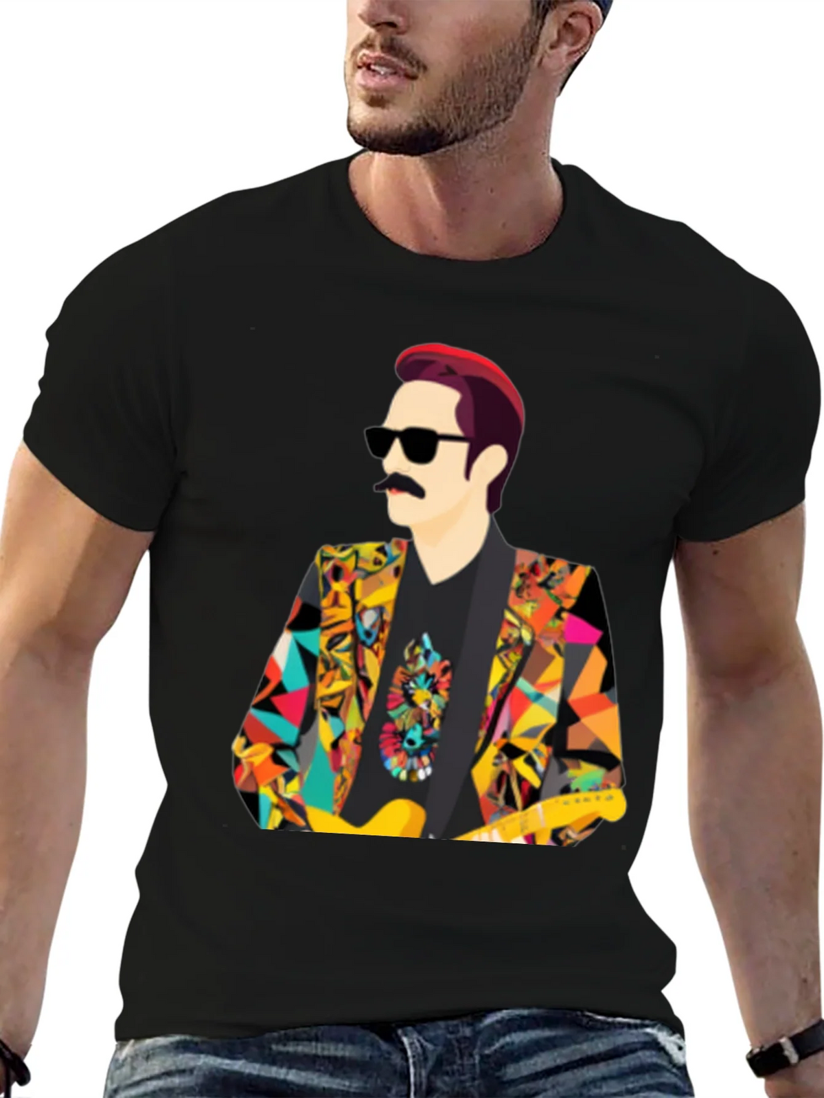 Retro Man T-Shirt with Colorful Geometric Blazer Design product image 6