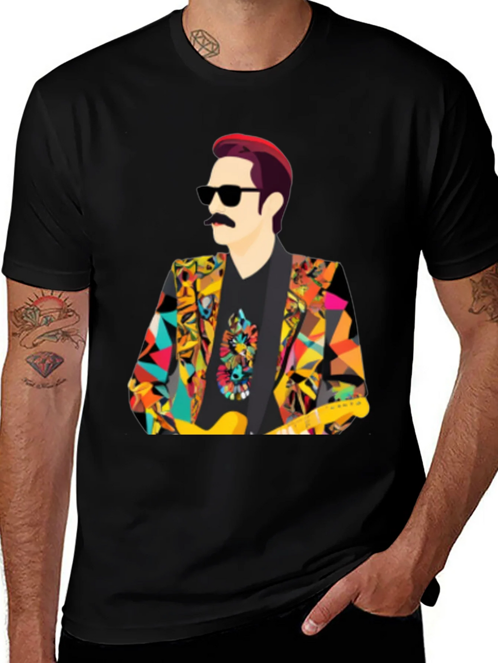 Retro Man T-Shirt with Colorful Geometric Blazer Design product image 1