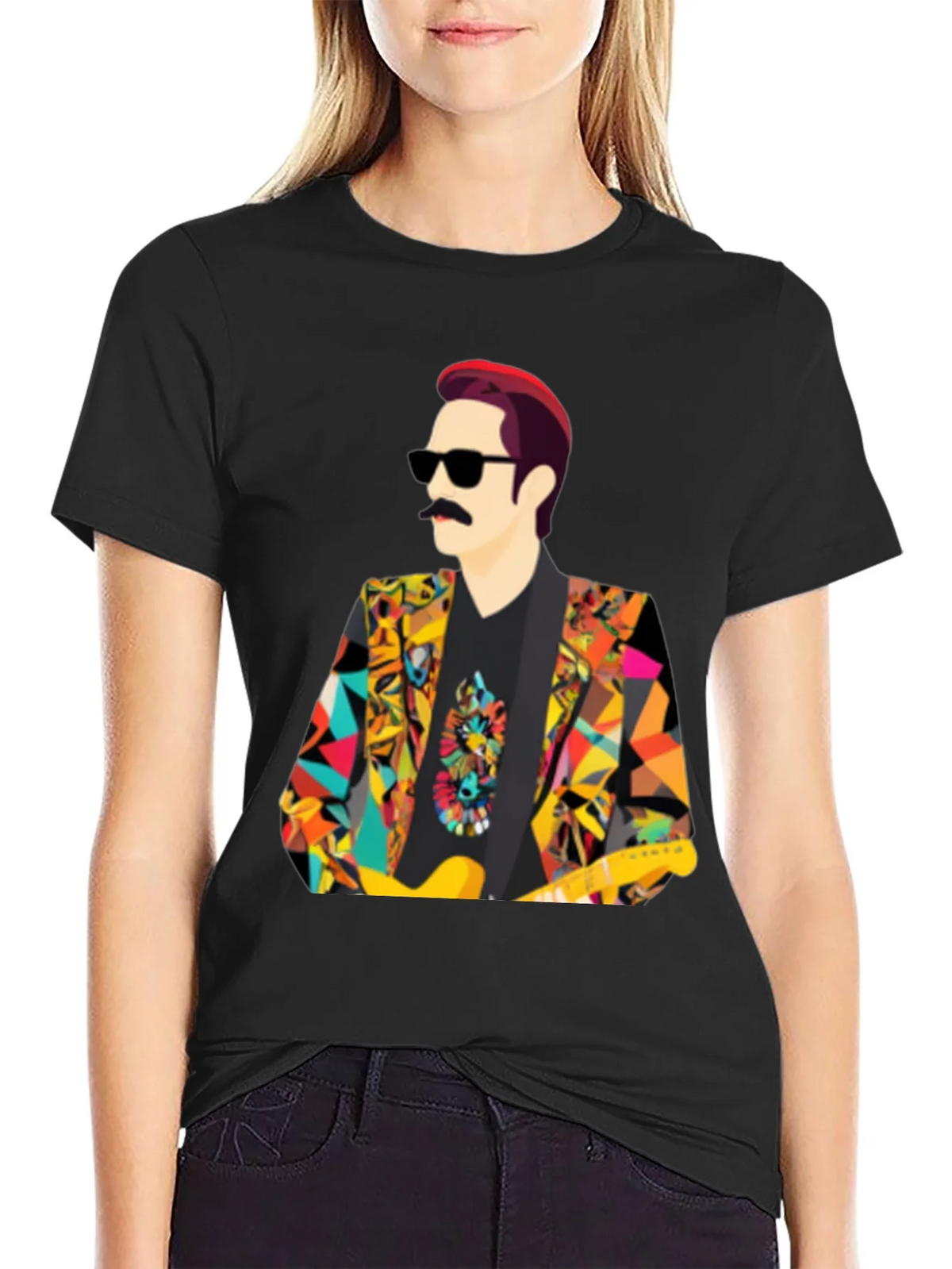 Retro Man T-Shirt with Colorful Geometric Blazer Design product image 2