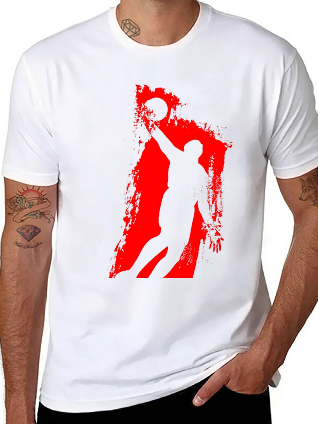 Basketball Silhouette Graphic Tee - Black Cotton T-Shirt product image 7
