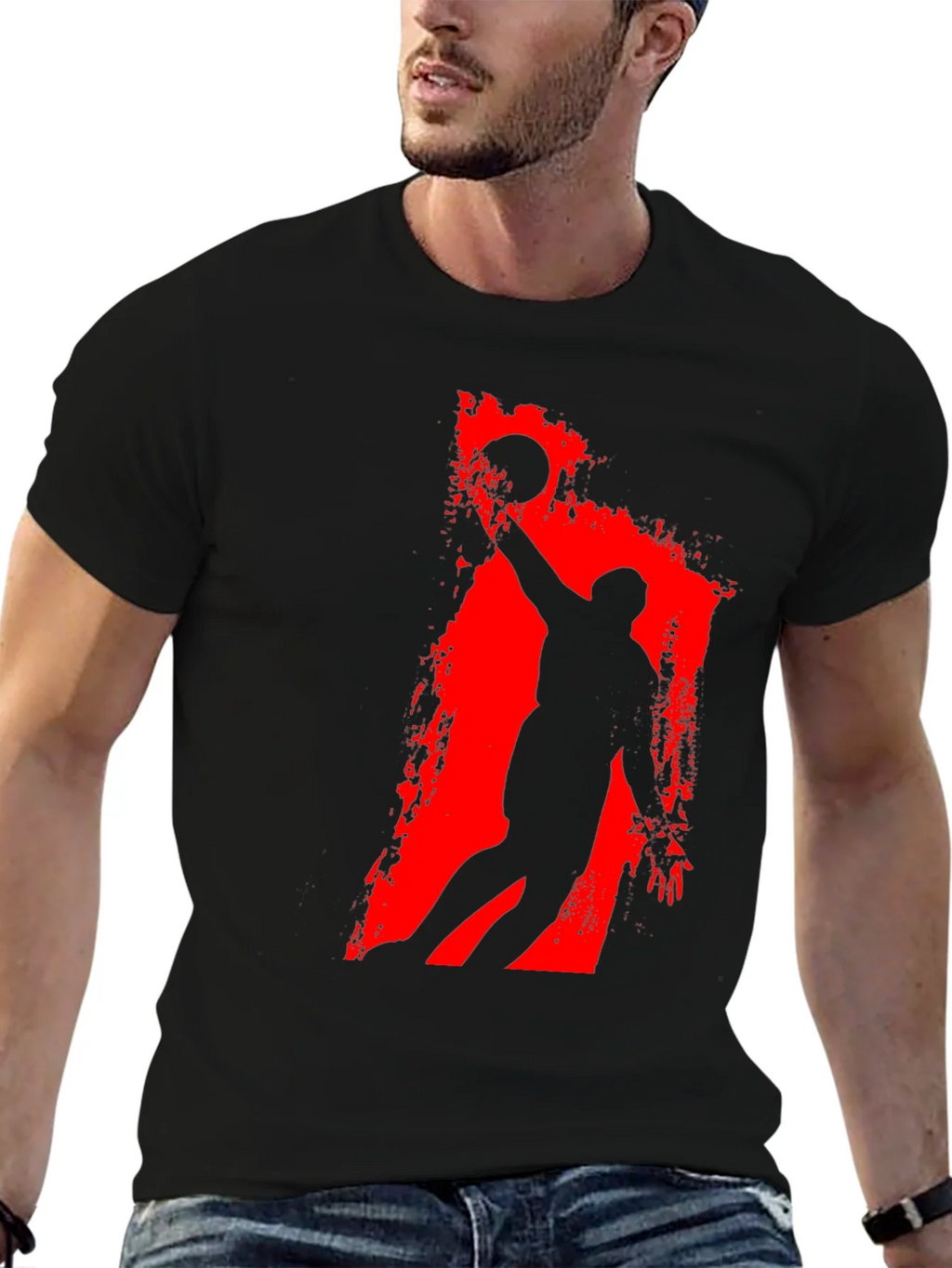 Basketball Silhouette Graphic Tee - Black Cotton T-Shirt product image 6
