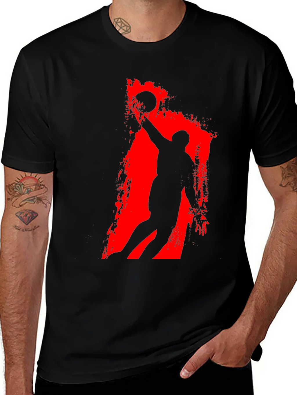 Basketball Silhouette Graphic Tee - Black Cotton T-Shirt product image 1