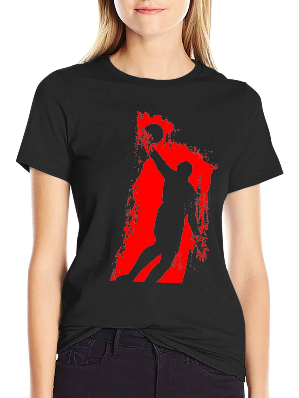 Basketball Silhouette Graphic Tee - Black Cotton T-Shirt product image 2